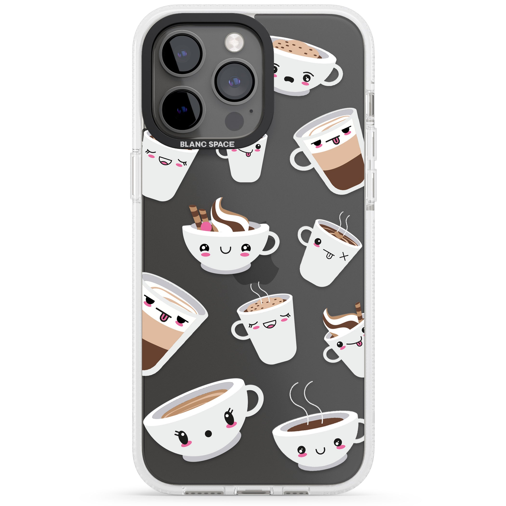 Coffee Faces iPhone 15 Pro Max / 15 Pro / 14 Pro Max / 14 Pro / 13 Pro Clear Case Impact Air - Blanc Space