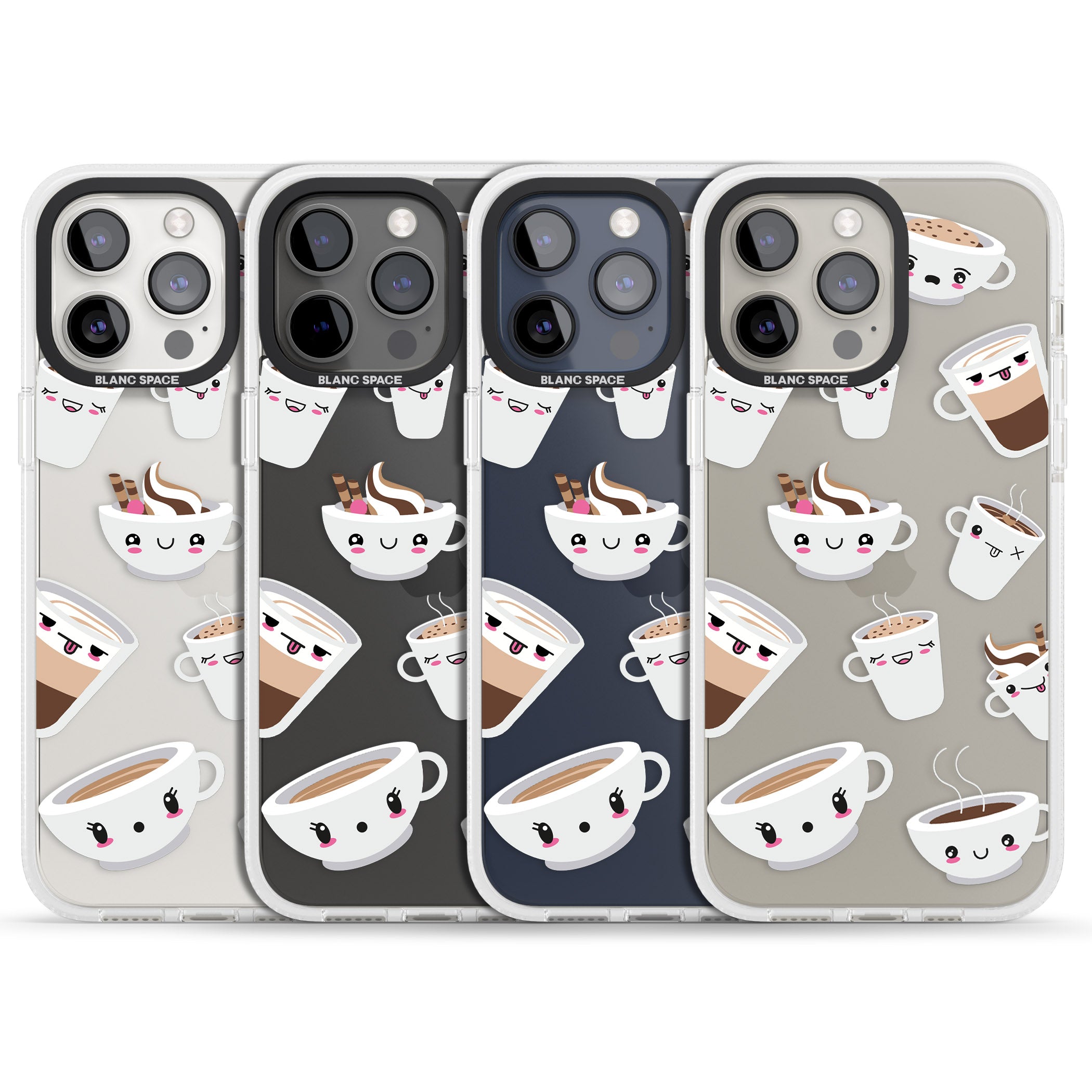 Coffee Faces iPhone 15 Pro Max / 15 Pro / 14 Pro Max / 14 Pro / 13 Pro Clear Case Impact Air - Blanc Space