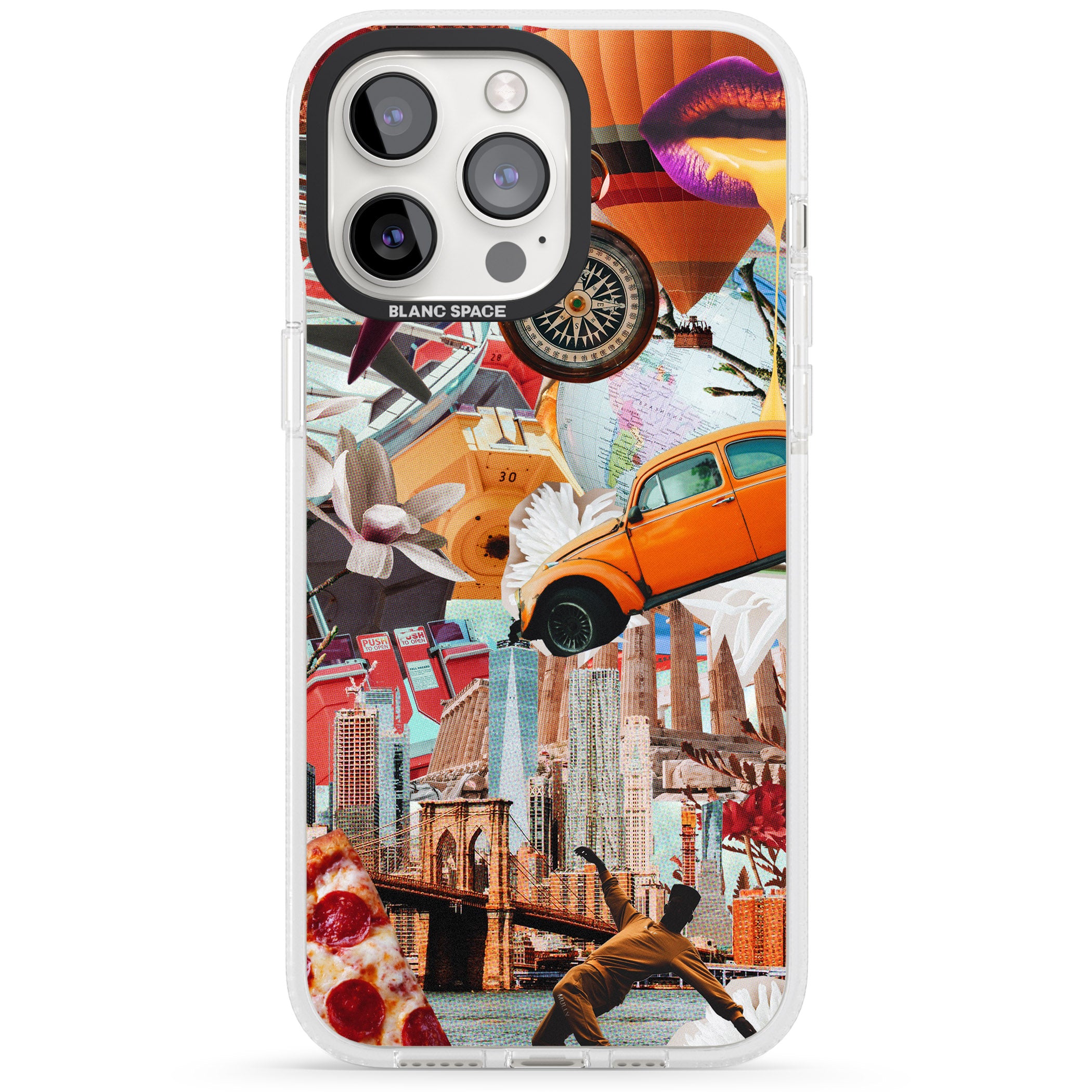 Vintage Collage: New York Mix iPhone 15 Pro Max / 15 Pro / 14 Pro Max / 14 Pro / 13 Pro Clear Case Impact Air - Blanc Space