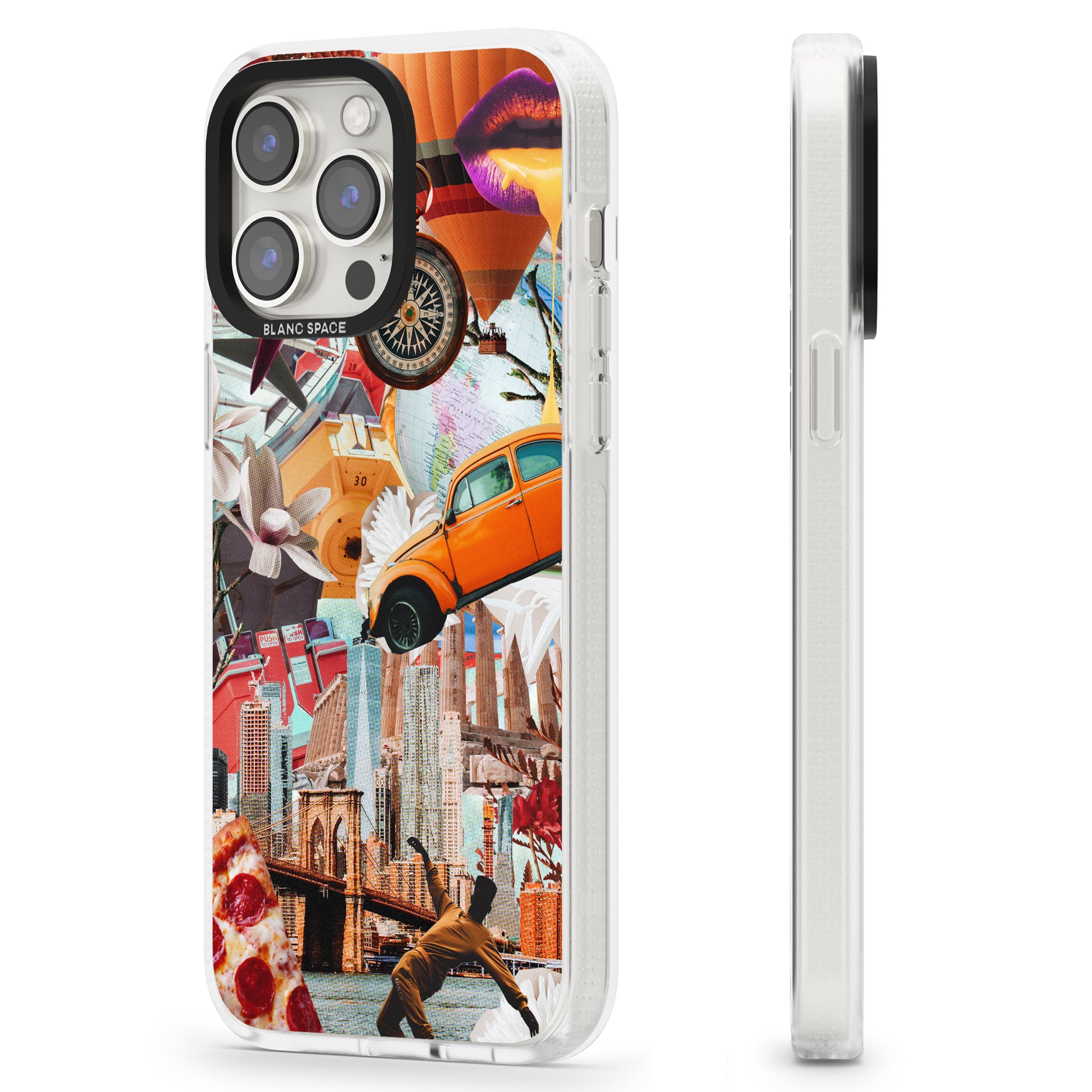 Vintage Collage: New York Mix iPhone 15 Pro Max / 15 Pro / 14 Pro Max / 14 Pro / 13 Pro Clear Case Impact Air - Blanc Space