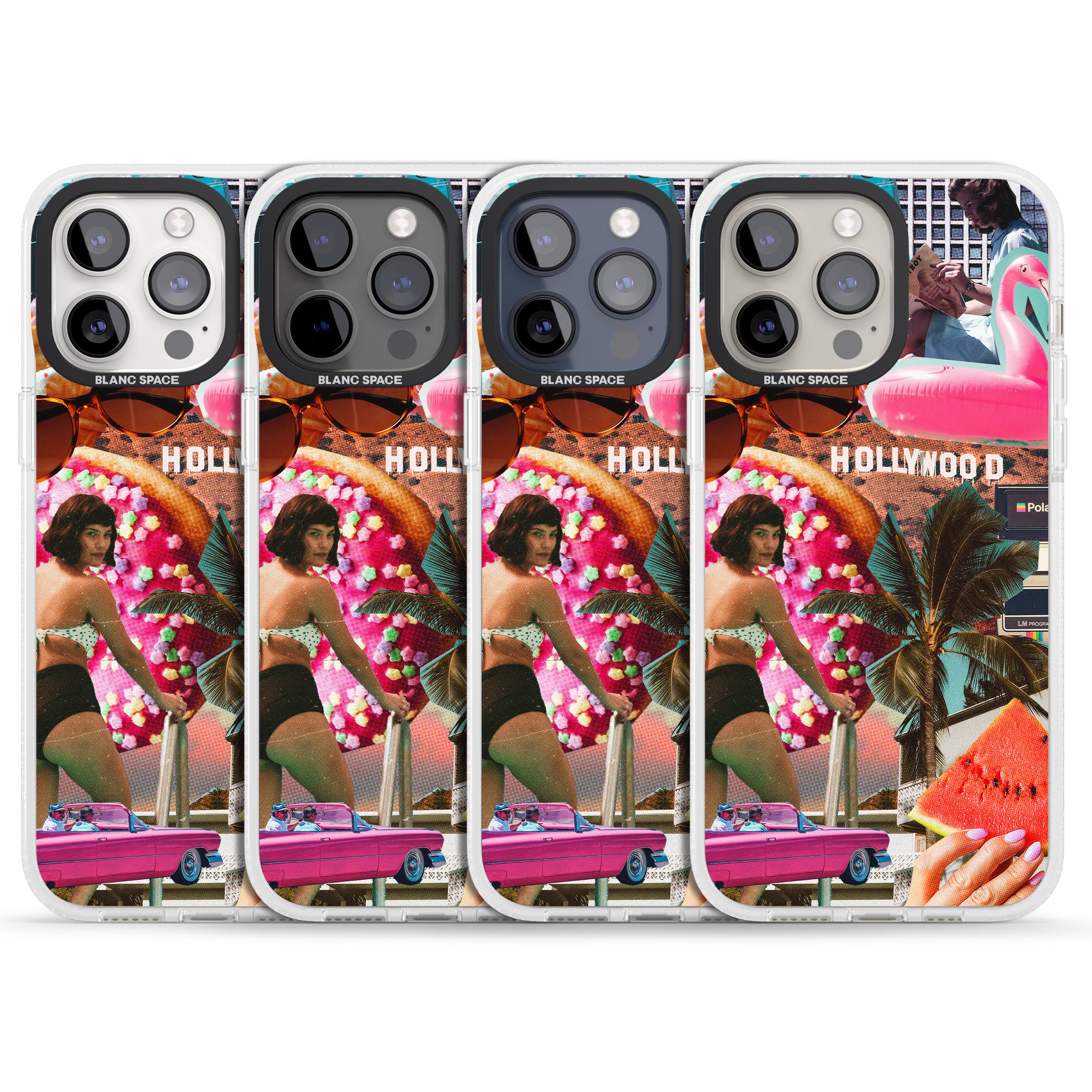 Vintage Collage: Hollywood Mix iPhone 15 Pro Max / 15 Pro / 14 Pro Max / 14 Pro / 13 Pro Clear Case Impact Air - Blanc Space