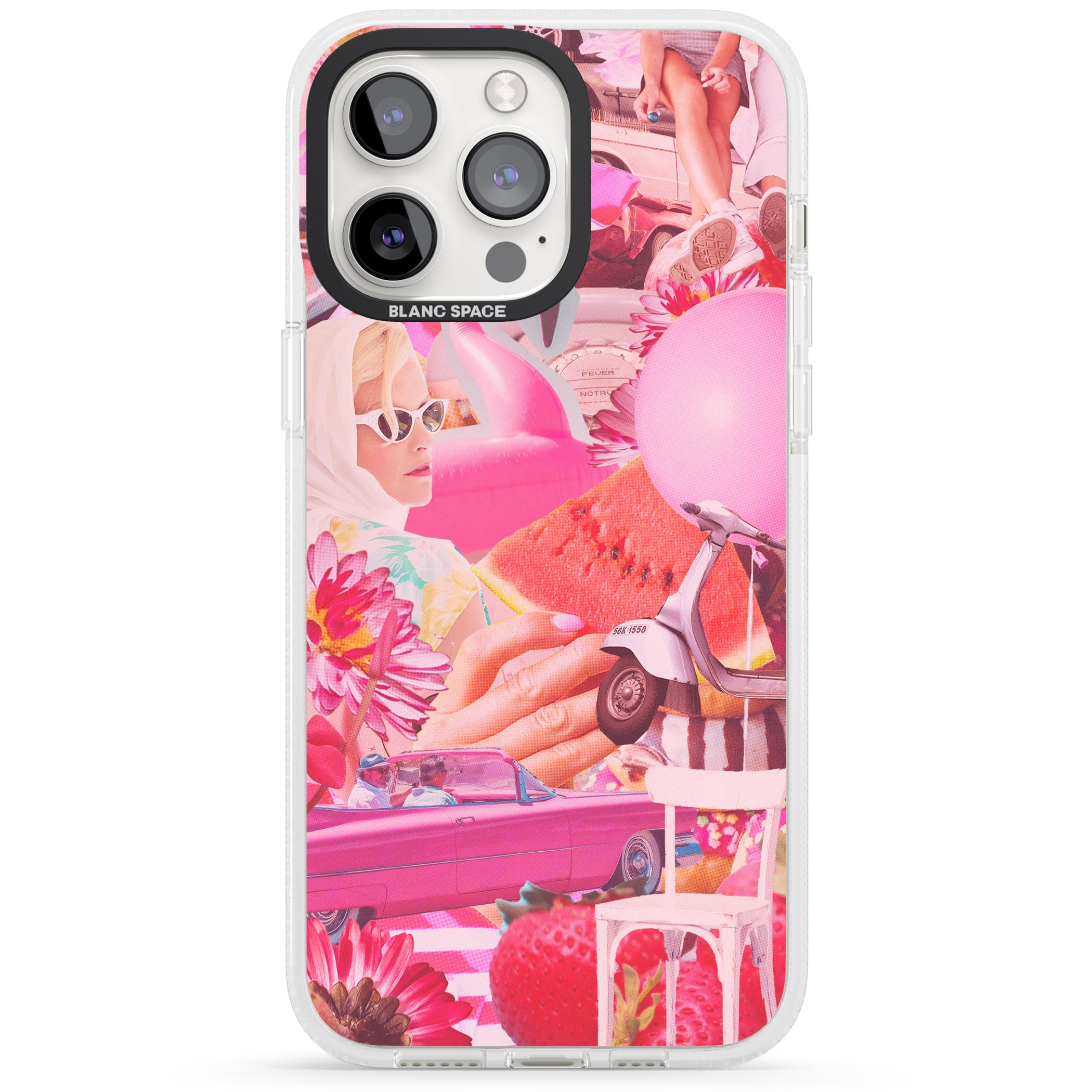 Vintage Collage: Pink Glamour iPhone 15 Pro Max / 15 Pro / 14 Pro Max / 14 Pro / 13 Pro Clear Case Impact Air - Blanc Space