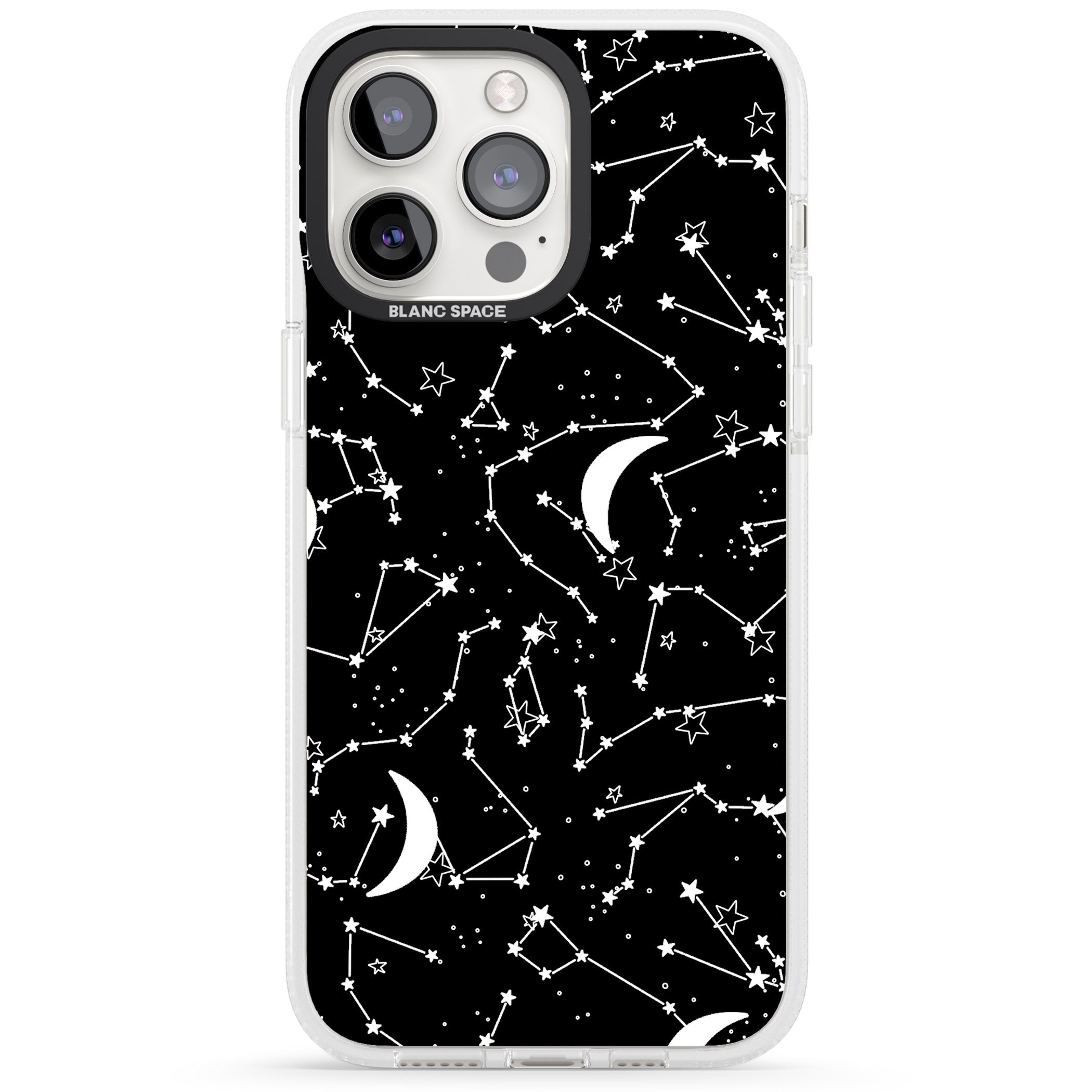 White Stars Constellations on Black iPhone 15 Pro Max / 15 Pro / 14 Pro Max / 14 Pro / 13 Pro Clear Case Impact Air - Blanc Space
