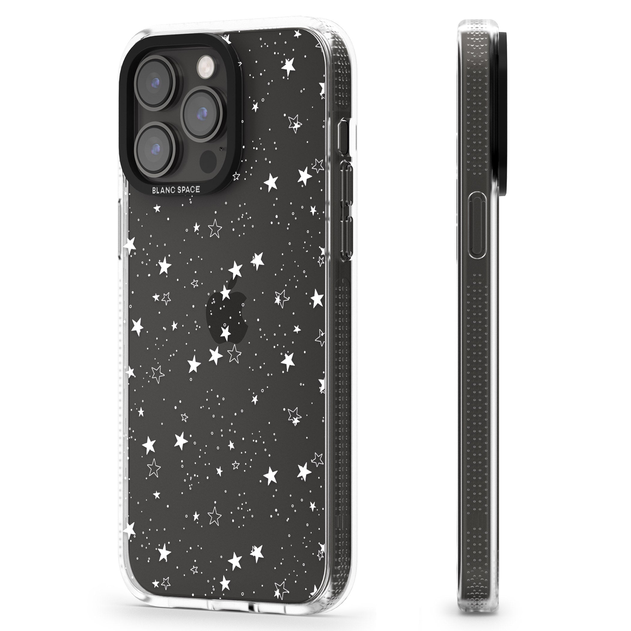 White Stars on Clear iPhone 15 Pro Max / 15 Pro / 14 Pro Max / 14 Pro / 13 Pro Clear Case Impact Air - Blanc Space