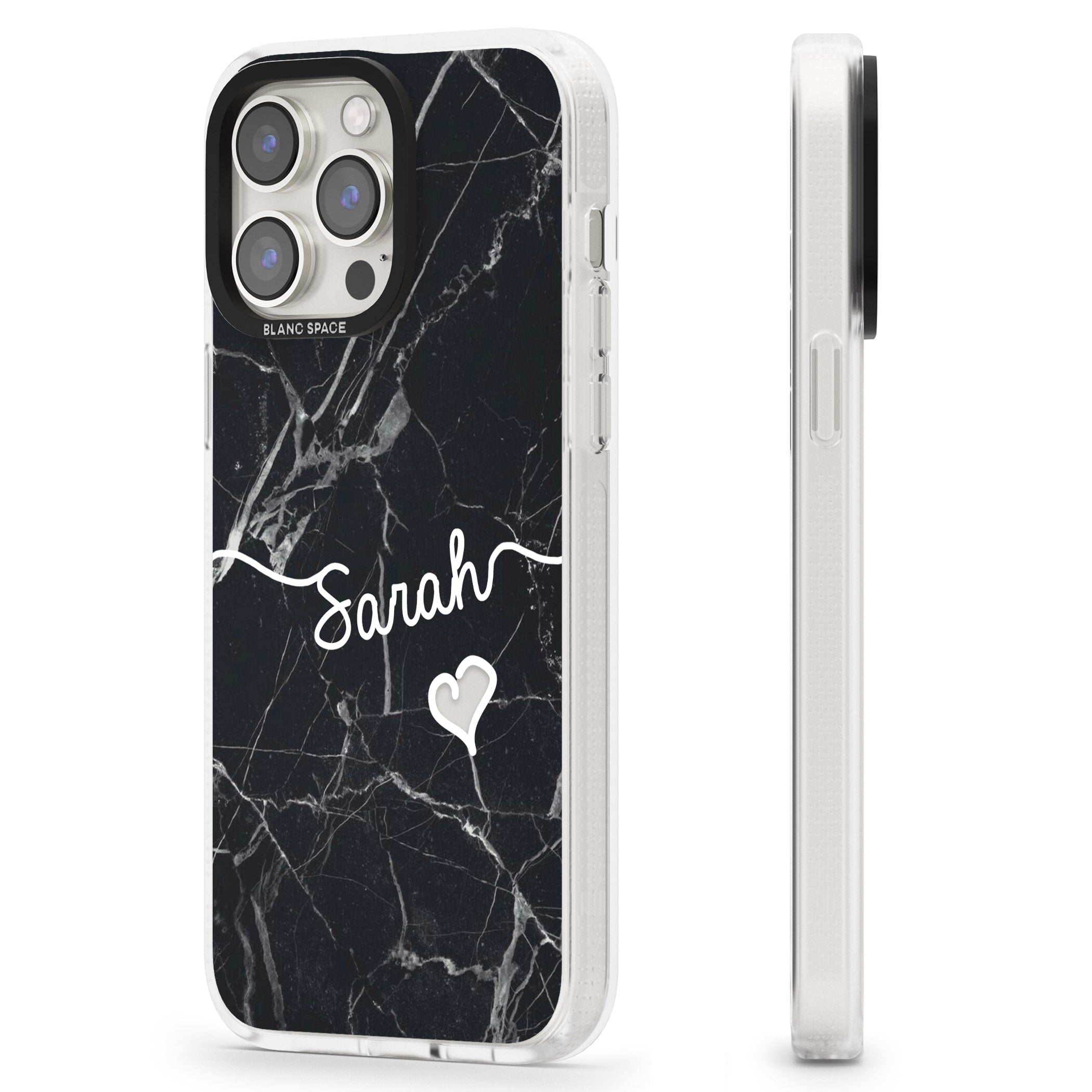 Black Marble iPhone 15 Pro Max / 15 Pro / 14 Pro Max / 14 Pro / 13 Pro Clear Case Impact Air - Blanc Space