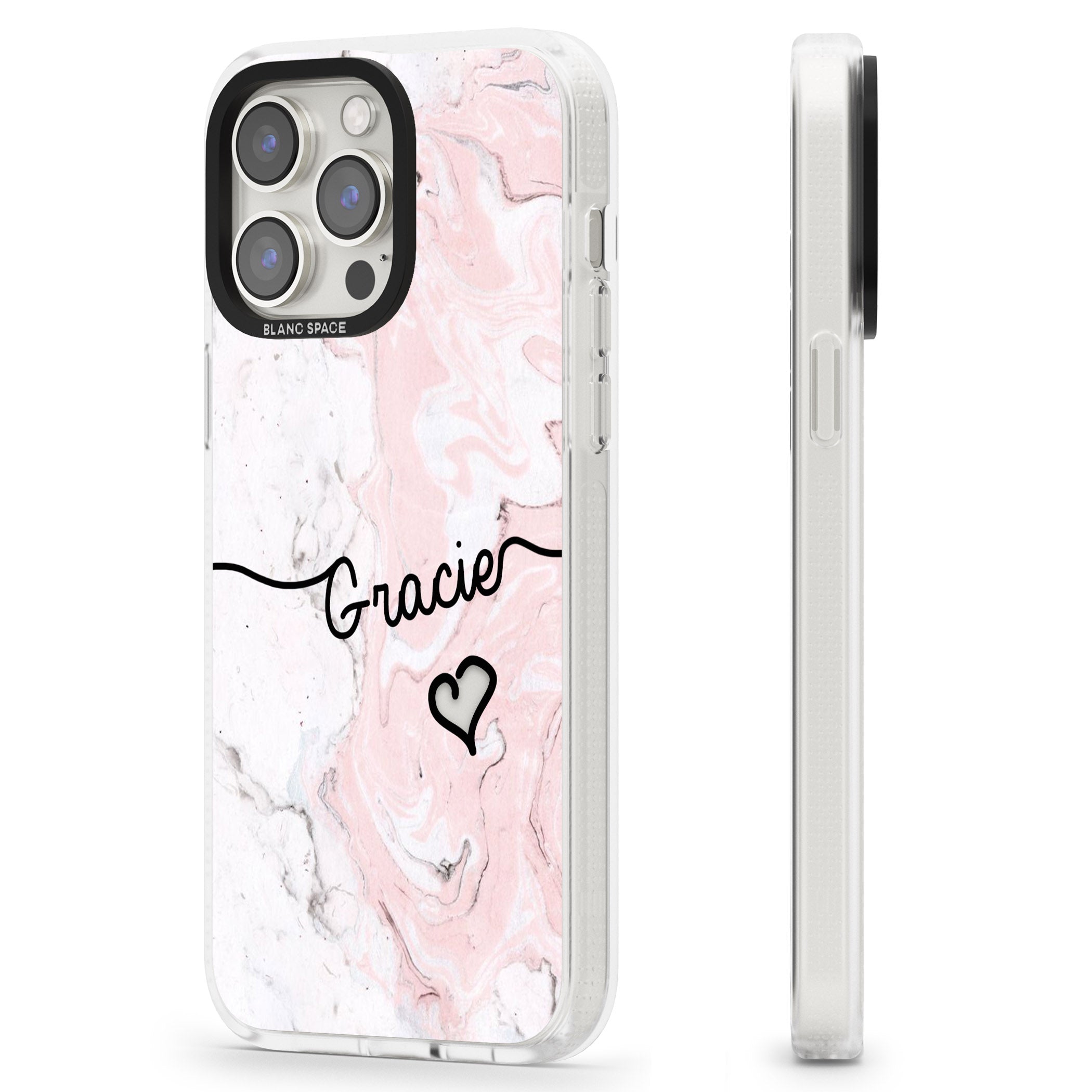 Pink Marble iPhone 15 Pro Max / 15 Pro / 14 Pro Max / 14 Pro / 13 Pro Clear Case Impact Air - Blanc Space
