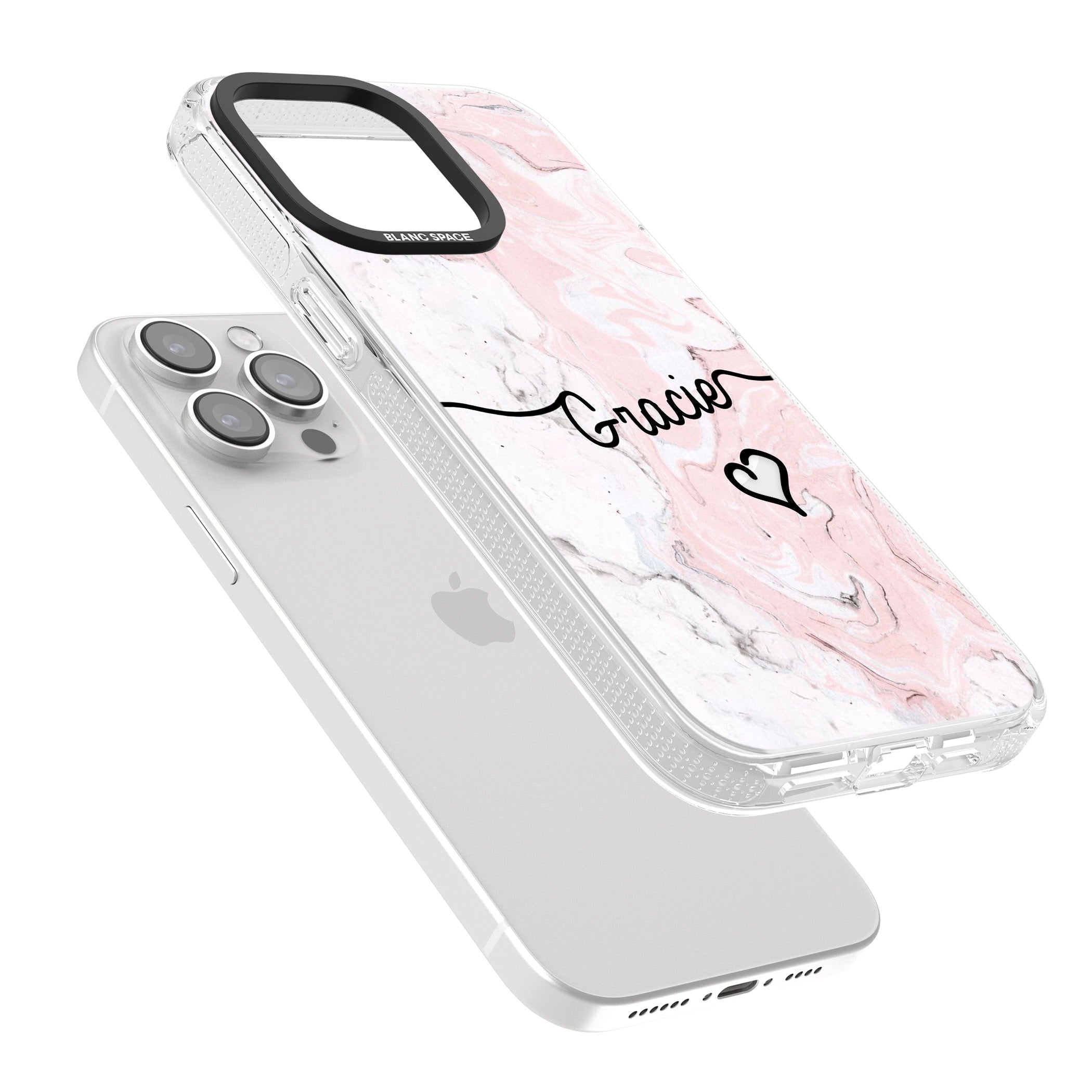 Pink Marble iPhone 15 Pro Max / 15 Pro / 14 Pro Max / 14 Pro / 13 Pro Clear Case Impact Air - Blanc Space