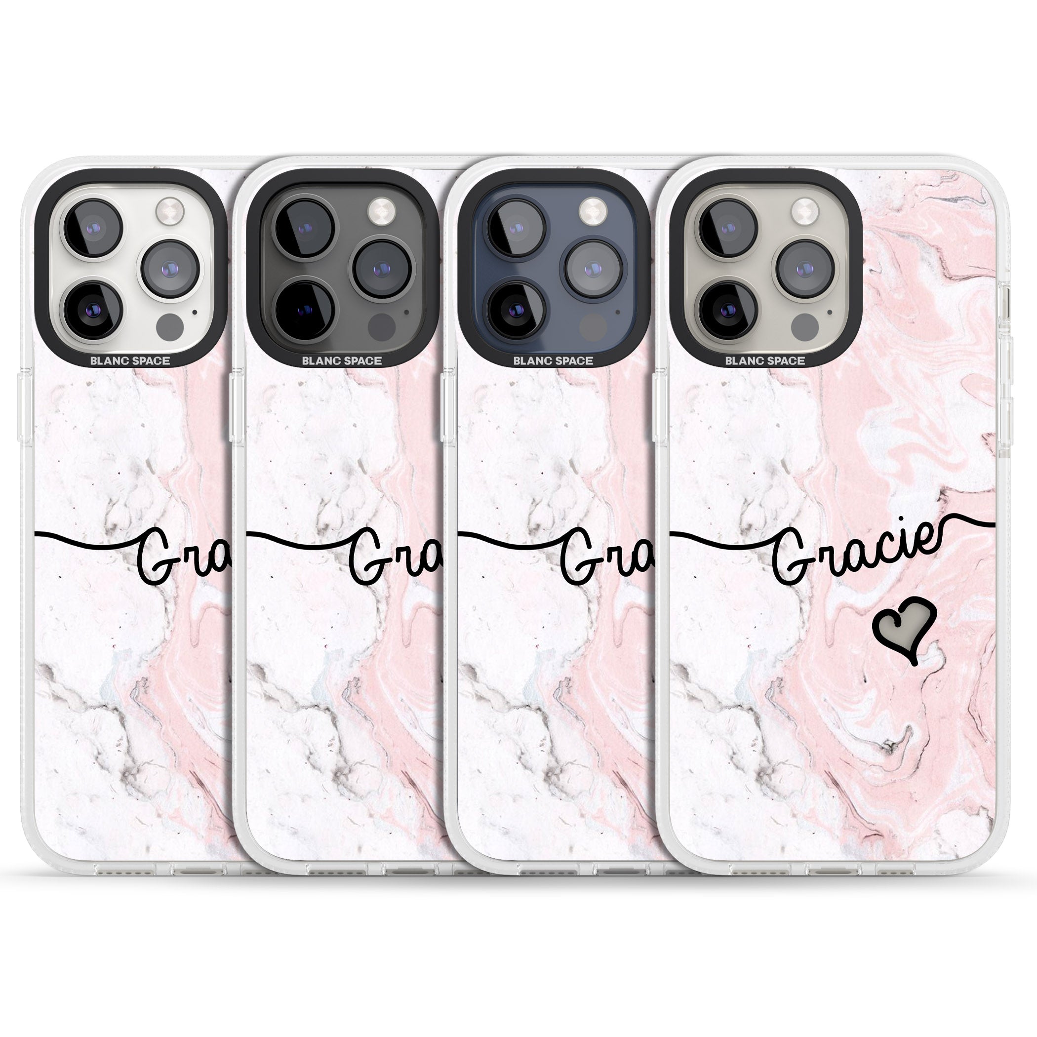 Pink Marble iPhone 15 Pro Max / 15 Pro / 14 Pro Max / 14 Pro / 13 Pro Clear Case Impact Air - Blanc Space
