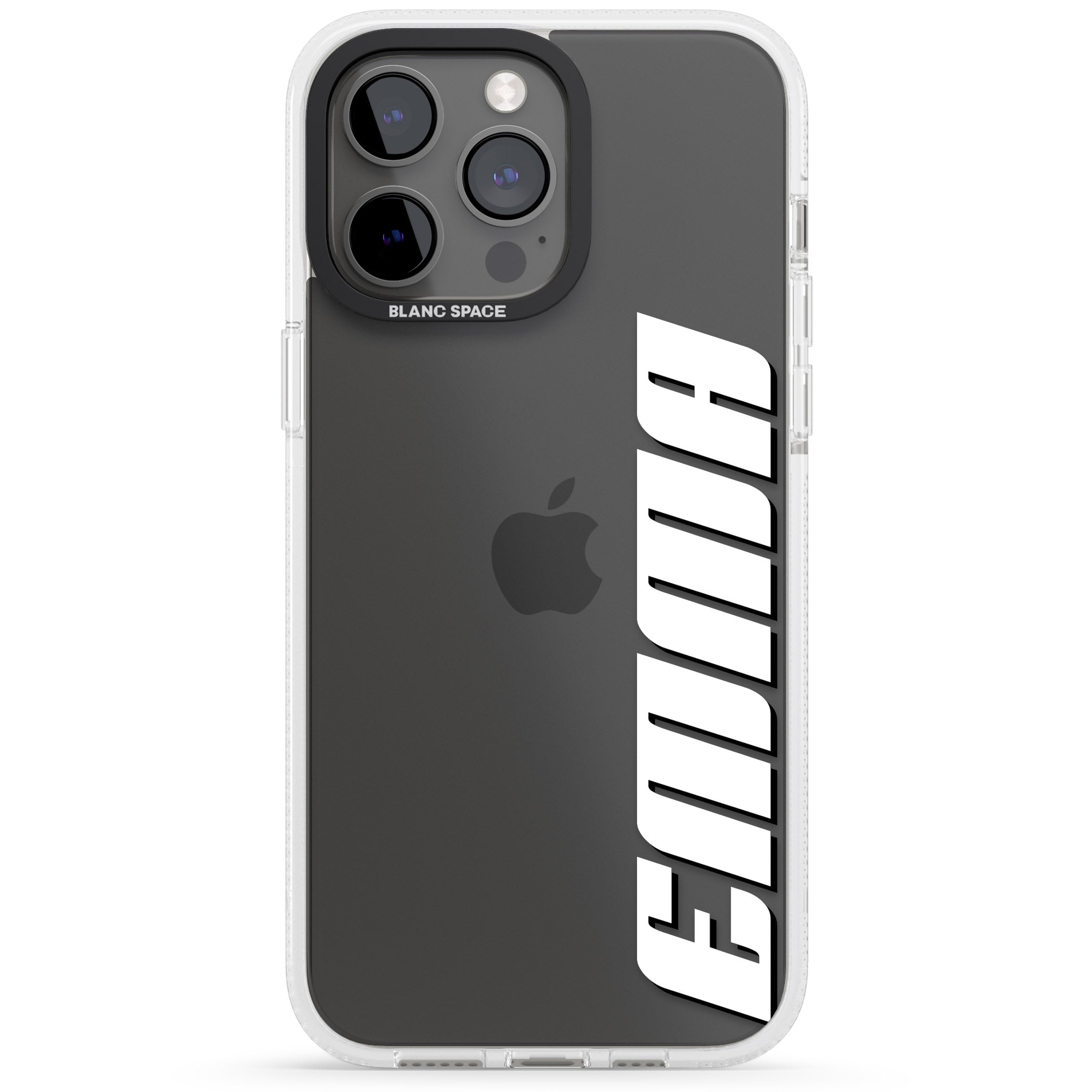 Personalised Clear Text 4B iPhone 15 Pro Max / 15 Pro / 14 Pro Max / 14 Pro / 13 Pro Clear Case Impact Air - Blanc Space