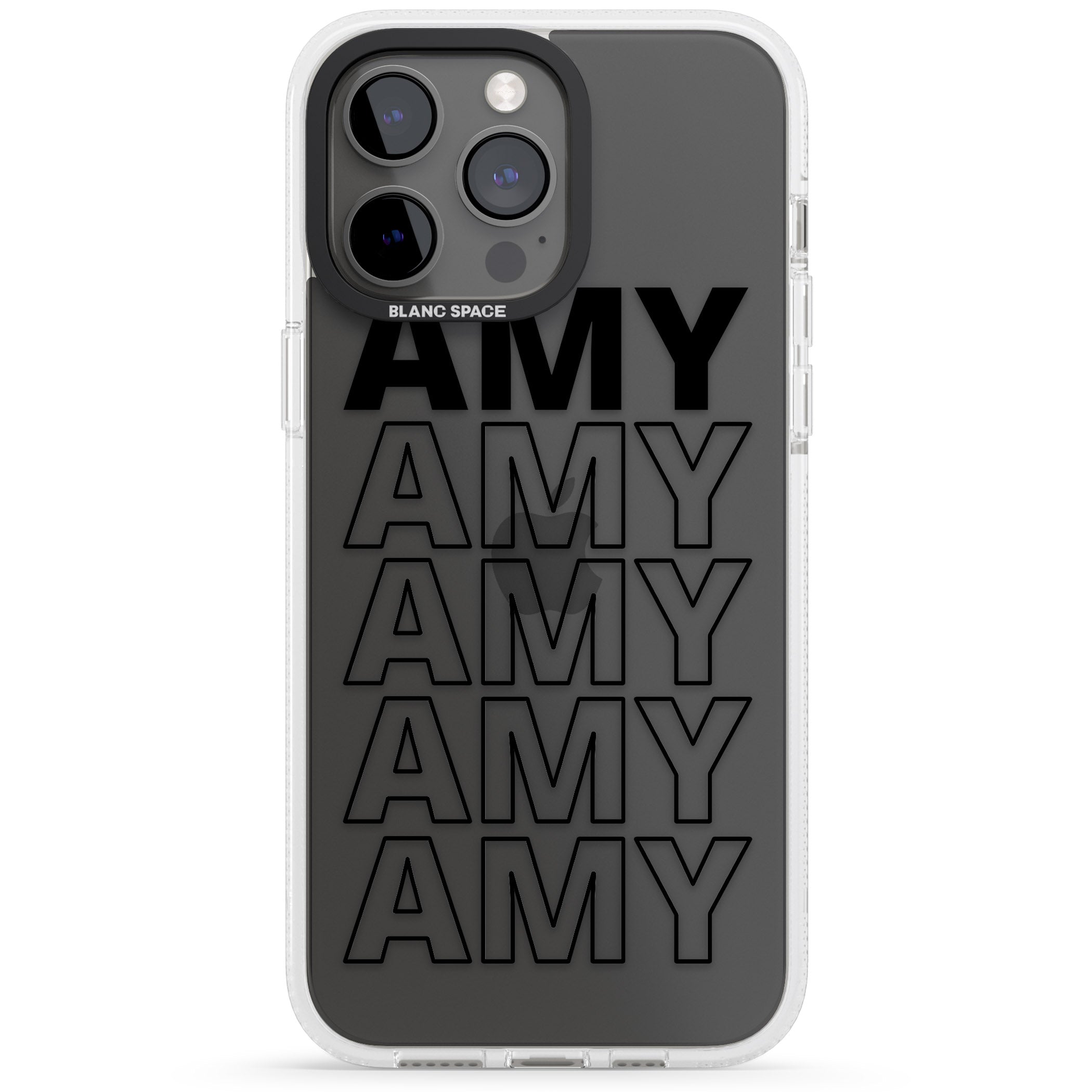 Personalised Clear Text 5A iPhone 15 Pro Max / 15 Pro / 14 Pro Max / 14 Pro / 13 Pro Clear Case Impact Air - Blanc Space