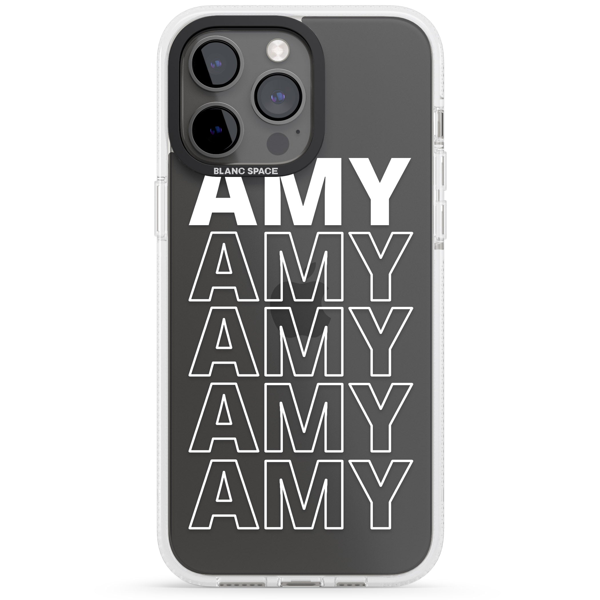 Personalised Clear Text 5C iPhone 15 Pro Max / 15 Pro / 14 Pro Max / 14 Pro / 13 Pro Clear Case Impact Air - Blanc Space