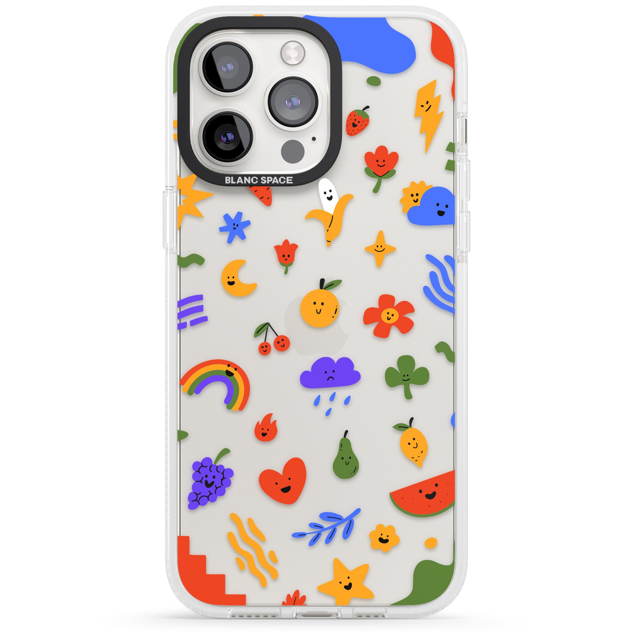 Mixed Cute Icon Pattern - Clear iPhone 15 Pro Max / 15 Pro / 14 Pro Max / 14 Pro / 13 Pro Clear Case Impact Air - Blanc Space