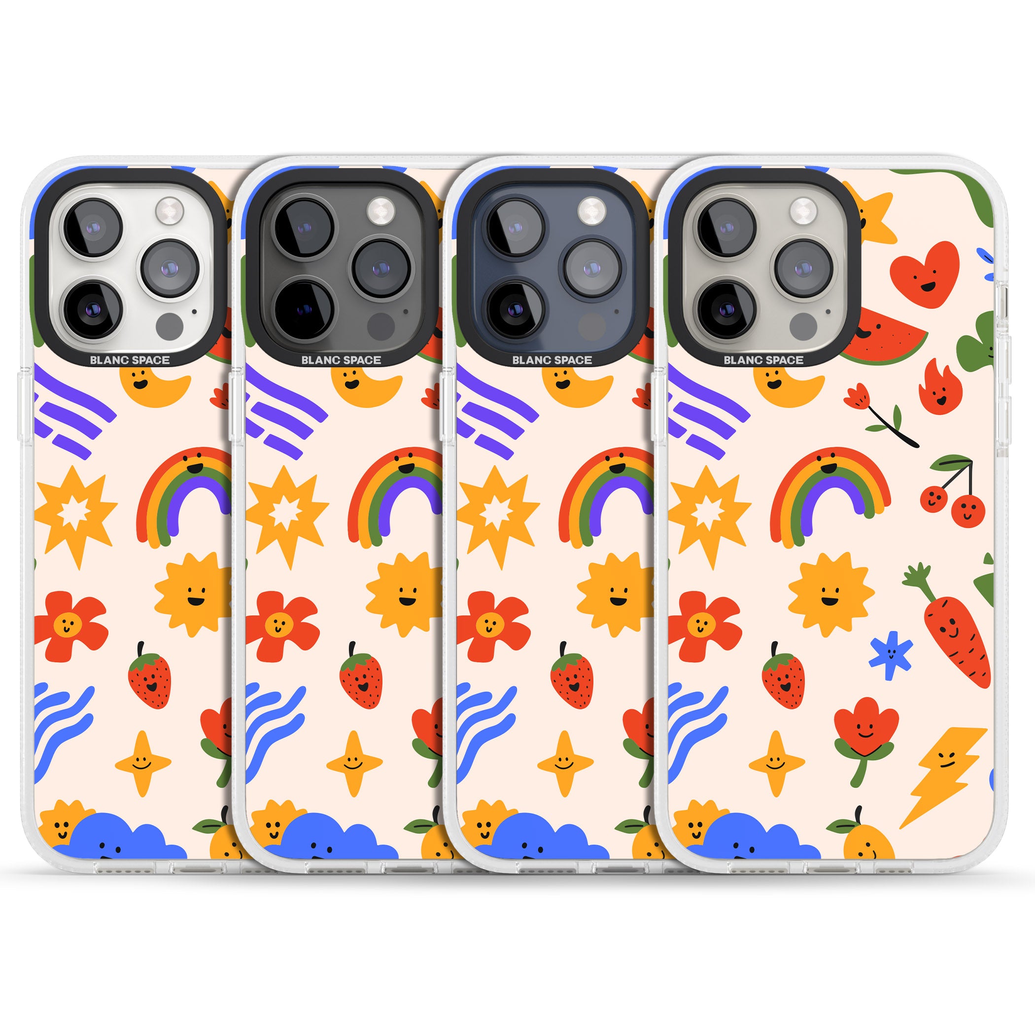 Mixed Large Kawaii Icons - Solid iPhone 15 Pro Max / 15 Pro / 14 Pro Max / 14 Pro / 13 Pro Clear Case Impact Air - Blanc Space