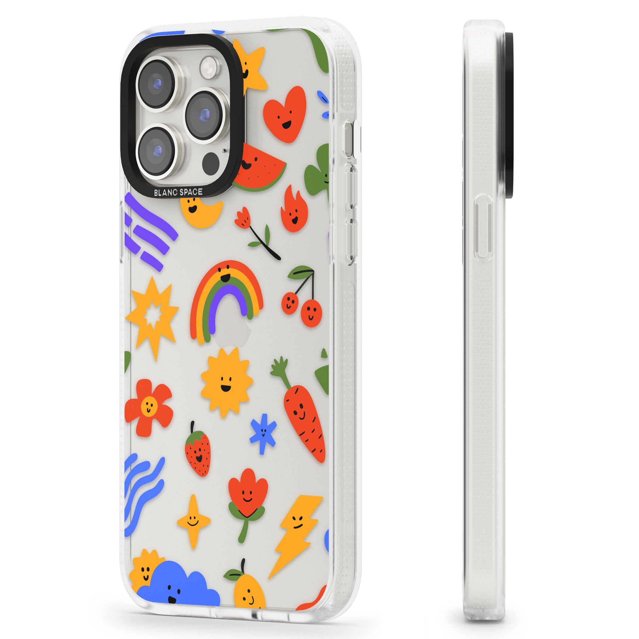 Mixed Large Kawaii Icons - Clear iPhone 15 Pro Max / 15 Pro / 14 Pro Max / 14 Pro / 13 Pro Clear Case Impact Air - Blanc Space