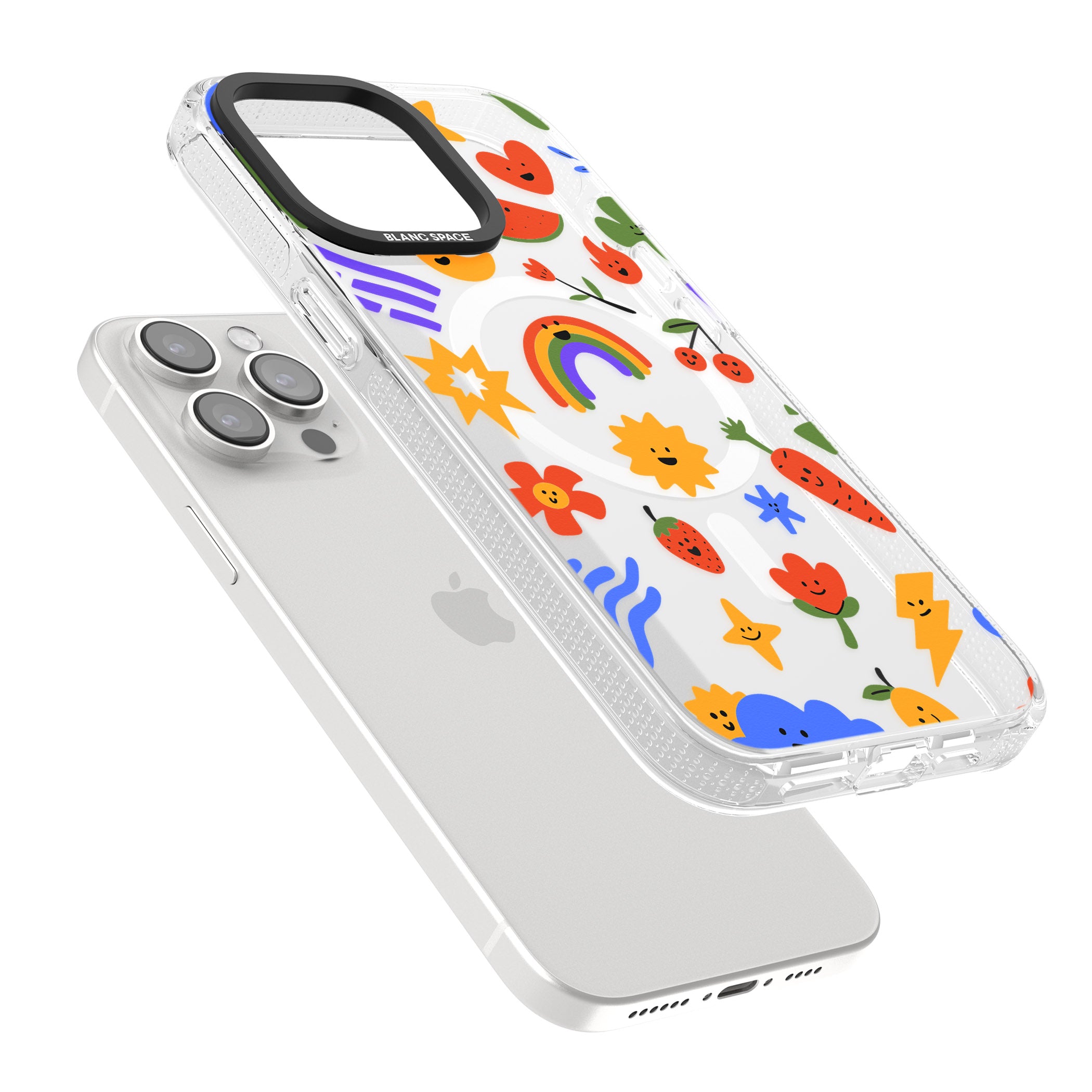 Mixed Large Kawaii Icons - Clear iPhone 15 Pro Max / 15 Pro / 14 Pro Max / 14 Pro / 13 Pro Clear Case Impact Air - Blanc Space