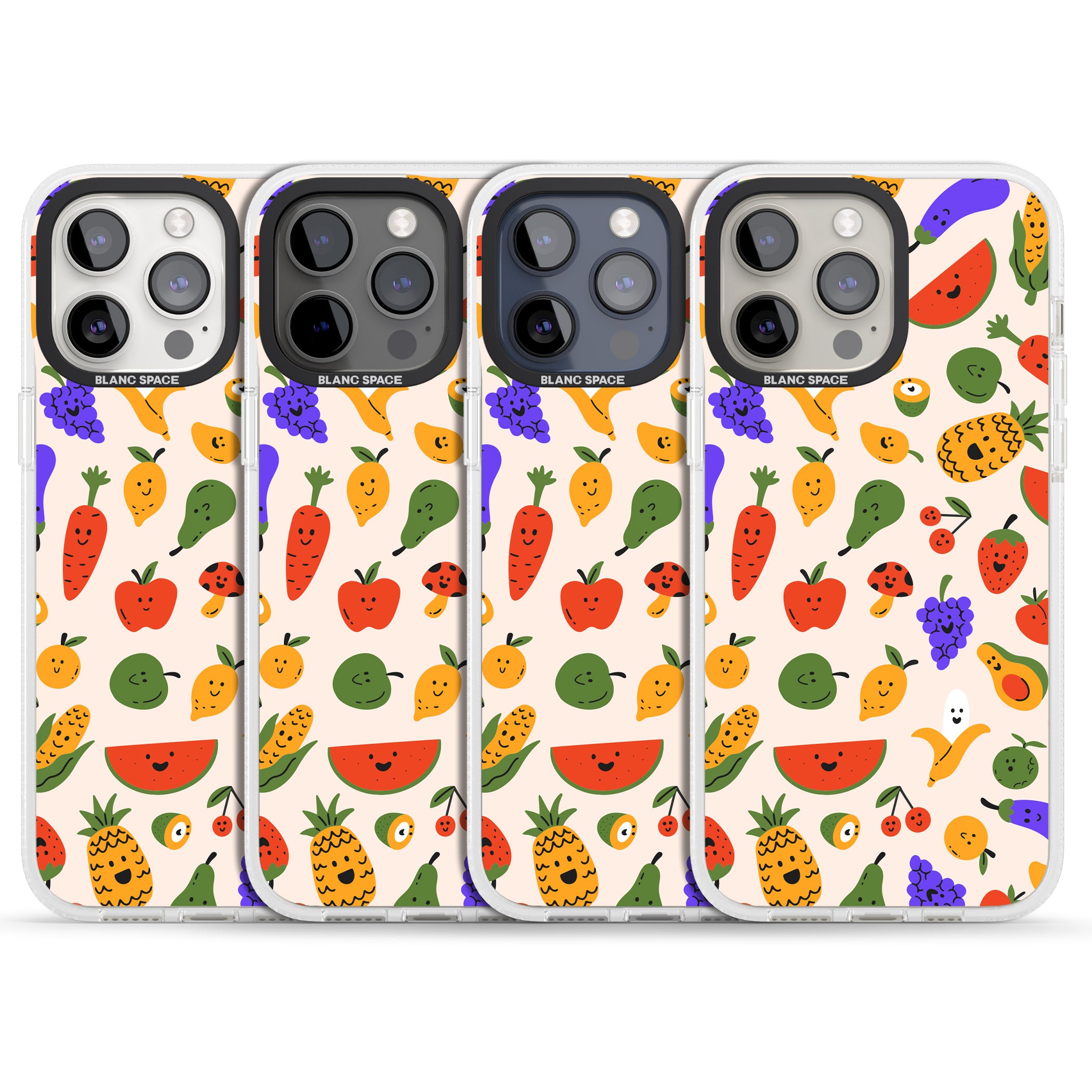 Mixed Kawaii Food Icons - Solid iPhone 15 Pro Max / 15 Pro / 14 Pro Max / 14 Pro / 13 Pro Clear Case Impact Air - Blanc Space