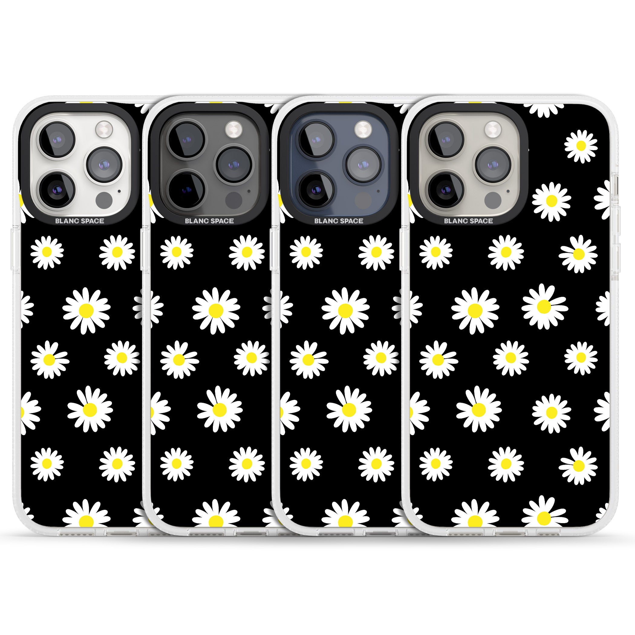 White Daisy Pattern (Black) iPhone 15 Pro Max / 15 Pro / 14 Pro Max / 14 Pro / 13 Pro Clear Case Impact Air - Blanc Space