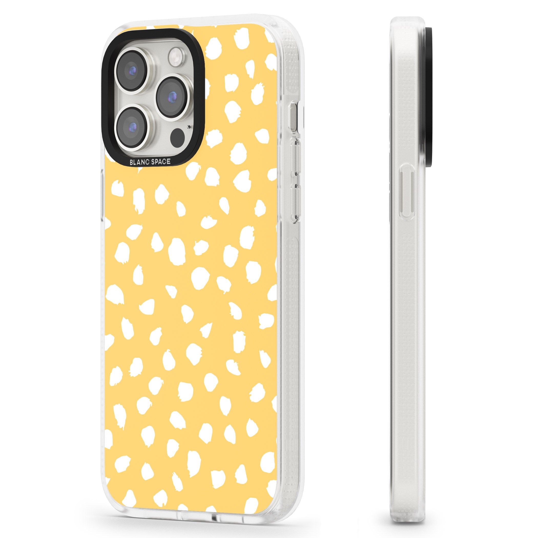 White on Yellow Dalmatian Polka Dot Spots iPhone 15 Pro Max / 15 Pro / 14 Pro Max / 14 Pro / 13 Pro Clear Case Impact Air - Blanc Space