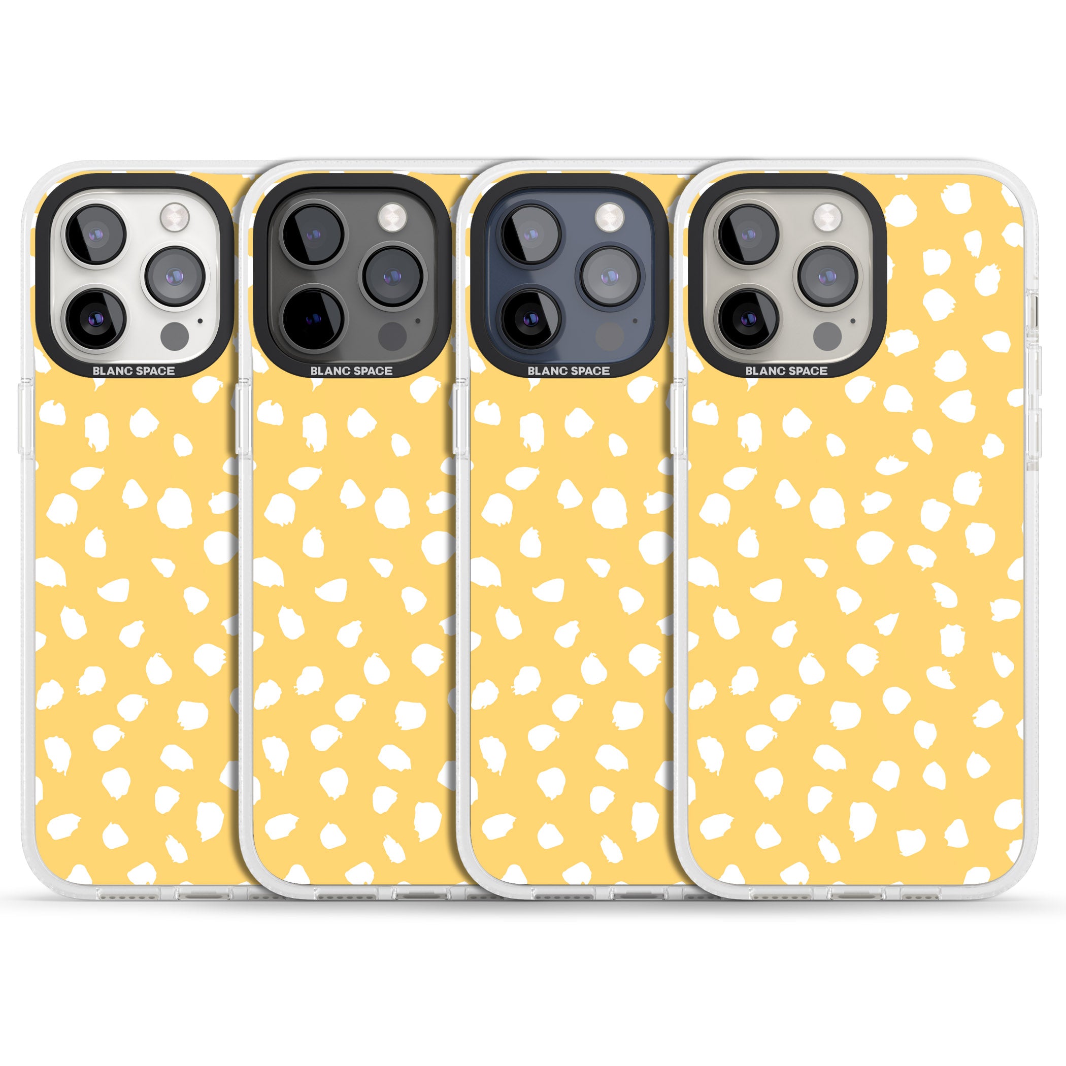 White on Yellow Dalmatian Polka Dot Spots iPhone 15 Pro Max / 15 Pro / 14 Pro Max / 14 Pro / 13 Pro Clear Case Impact Air - Blanc Space