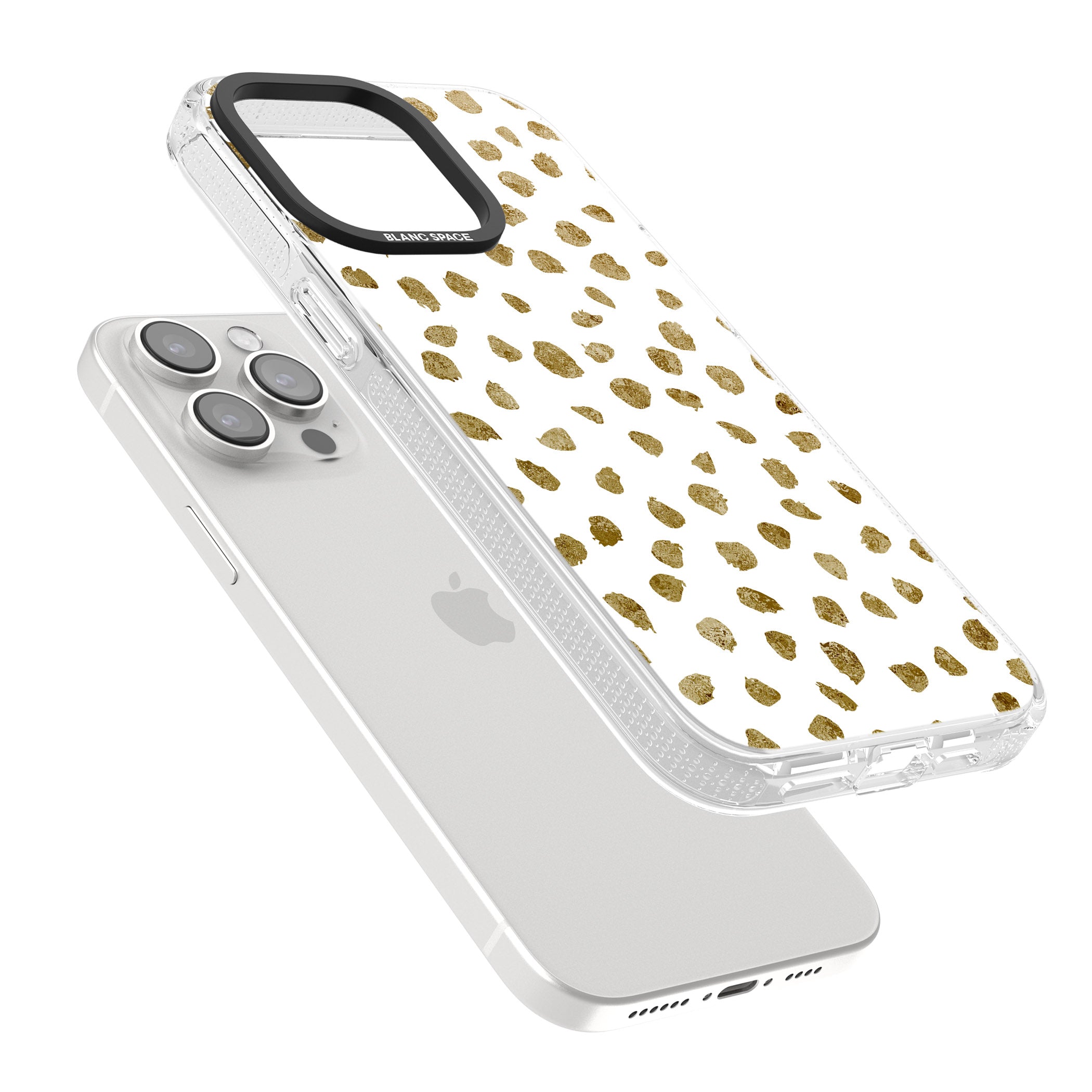 Gold Look on White Dalmatian Polka Dot Spots iPhone 15 Pro Max / 15 Pro / 14 Pro Max / 14 Pro / 13 Pro Clear Case Impact Air - Blanc Space
