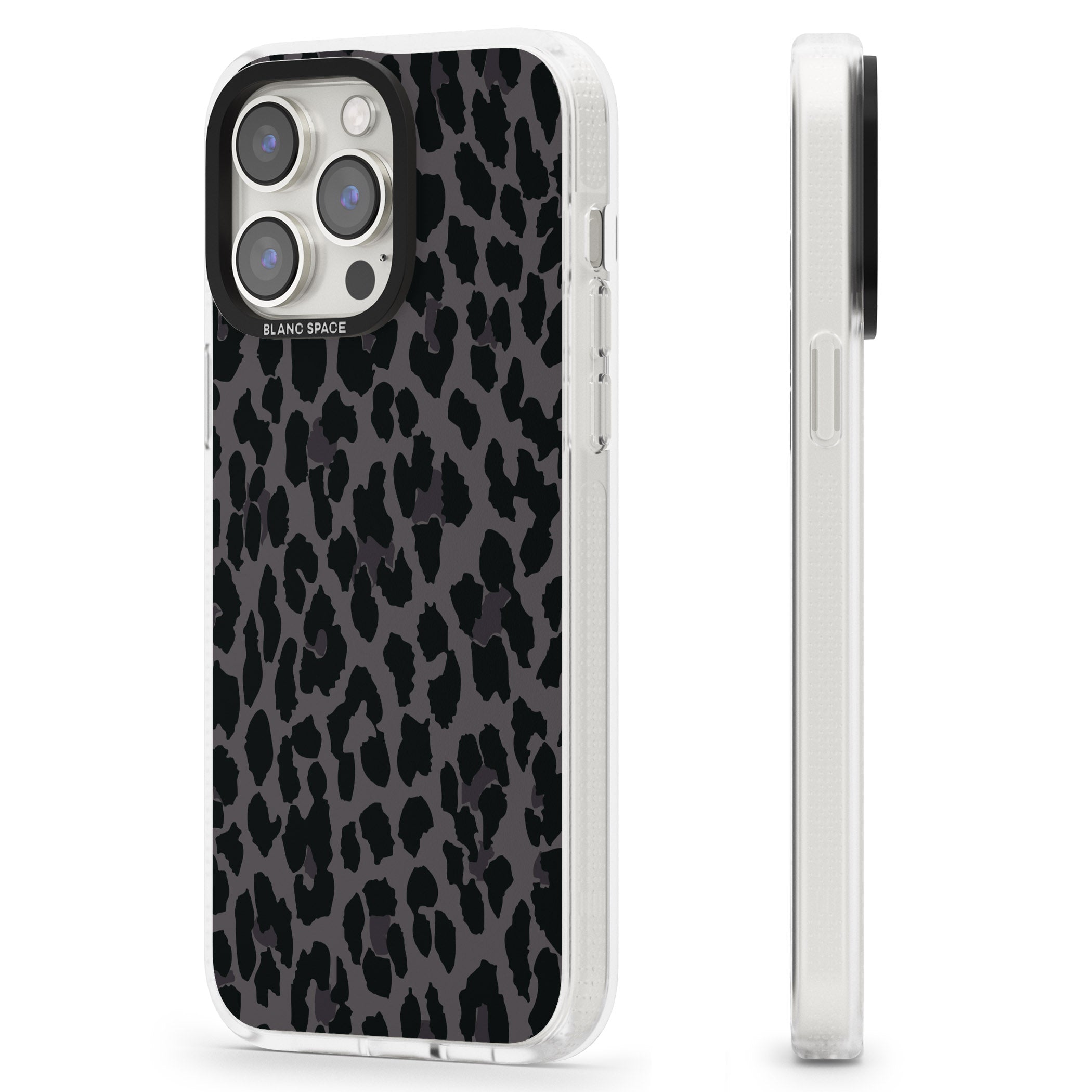 Dark Animal Print Pattern Large Leopard iPhone 15 Pro Max / 15 Pro / 14 Pro Max / 14 Pro / 13 Pro Clear Case Impact Air - Blanc Space