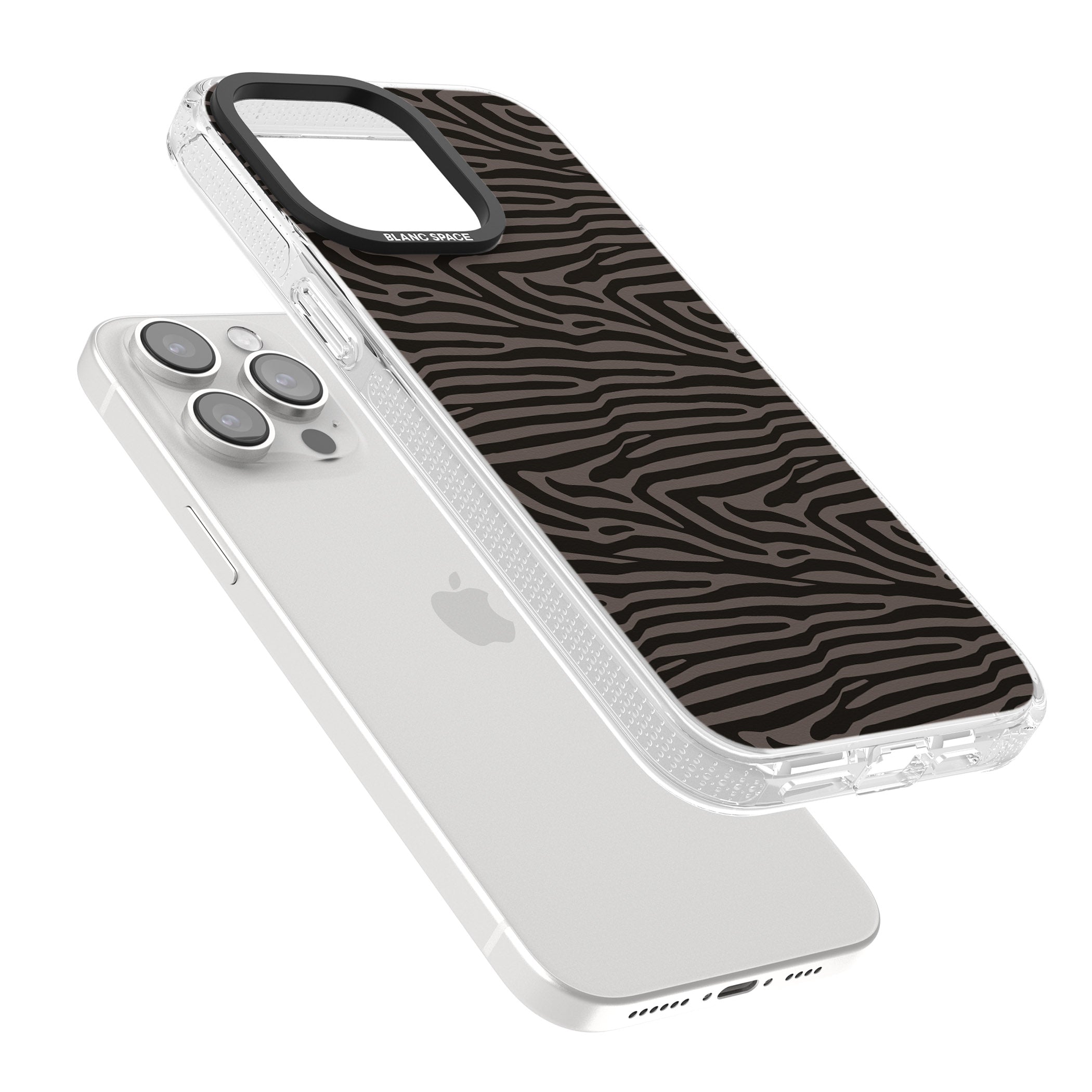 Dark Animal Print Pattern Zebra iPhone 15 Pro Max / 15 Pro / 14 Pro Max / 14 Pro / 13 Pro Clear Case Impact Air - Blanc Space