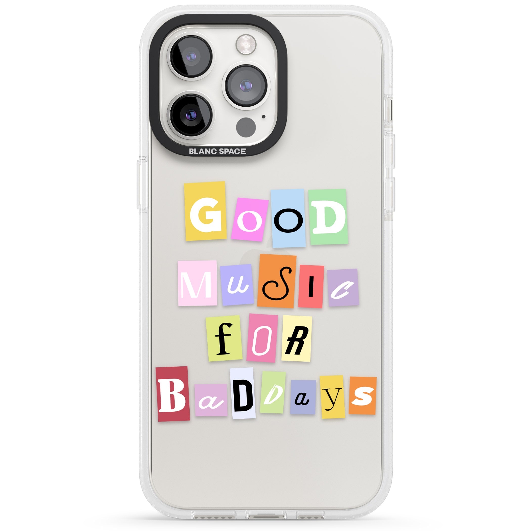 Good Music For Bad Days iPhone 15 Pro Max / 15 Pro / 14 Pro Max / 14 Pro / 13 Pro Clear Case Impact Air - Blanc Space