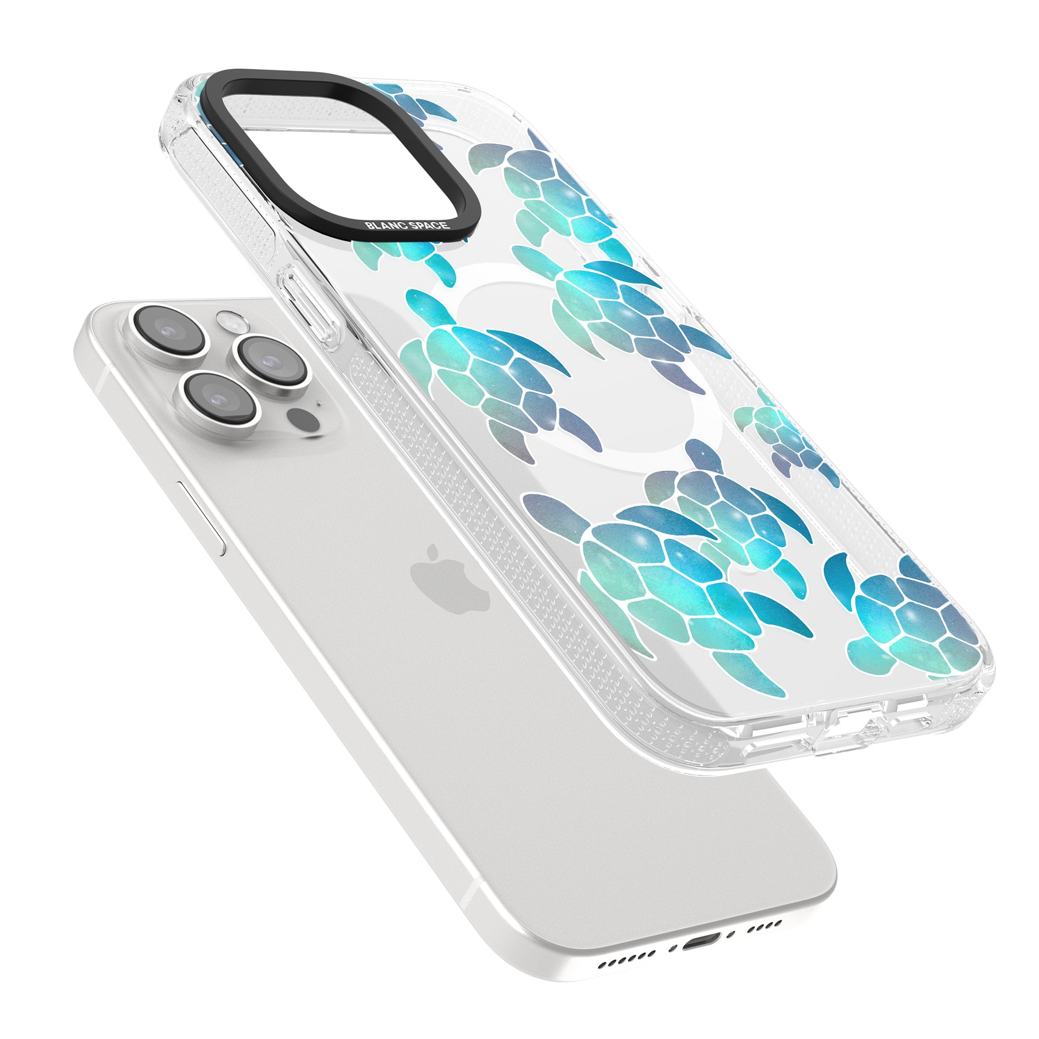 Aqua Space Turtles iPhone 15 Pro Max / 15 Pro / 14 Pro Max / 14 Pro / 13 Pro Clear Case Impact Air - Blanc Space