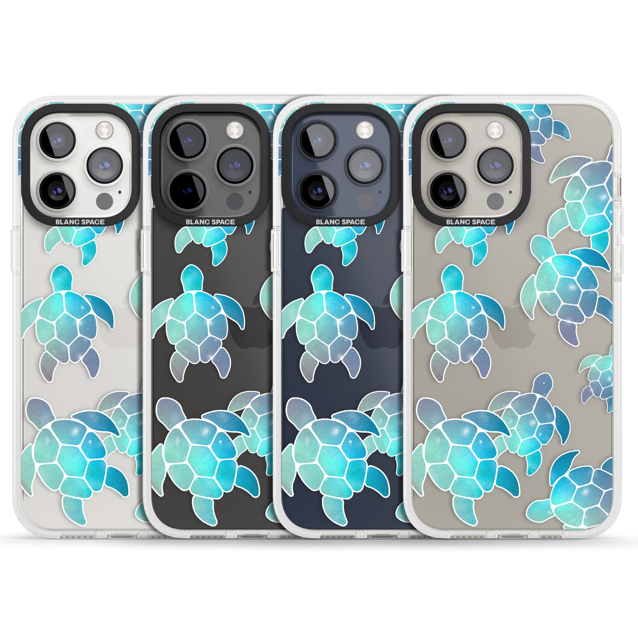 Aqua Space Turtles iPhone 15 Pro Max / 15 Pro / 14 Pro Max / 14 Pro / 13 Pro Clear Case Impact Air - Blanc Space