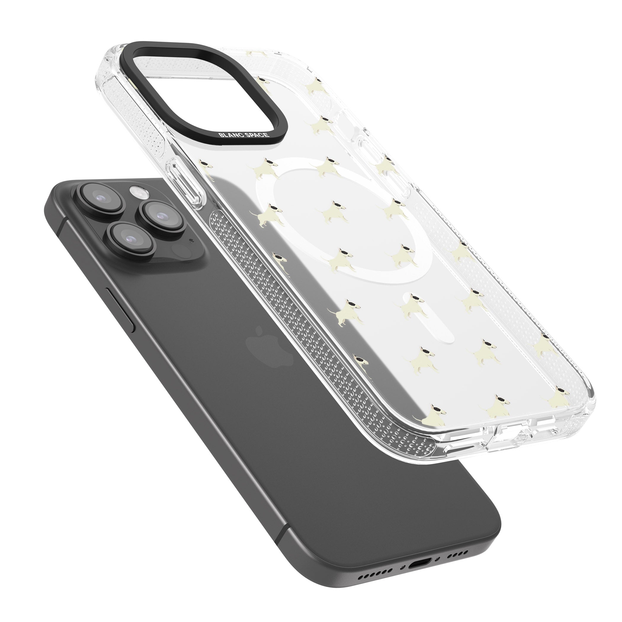 Bull Terrier Dog Pattern Clear iPhone 15 Pro Max / 15 Pro / 14 Pro Max / 14 Pro / 13 Pro Clear Case Impact Air - Blanc Space