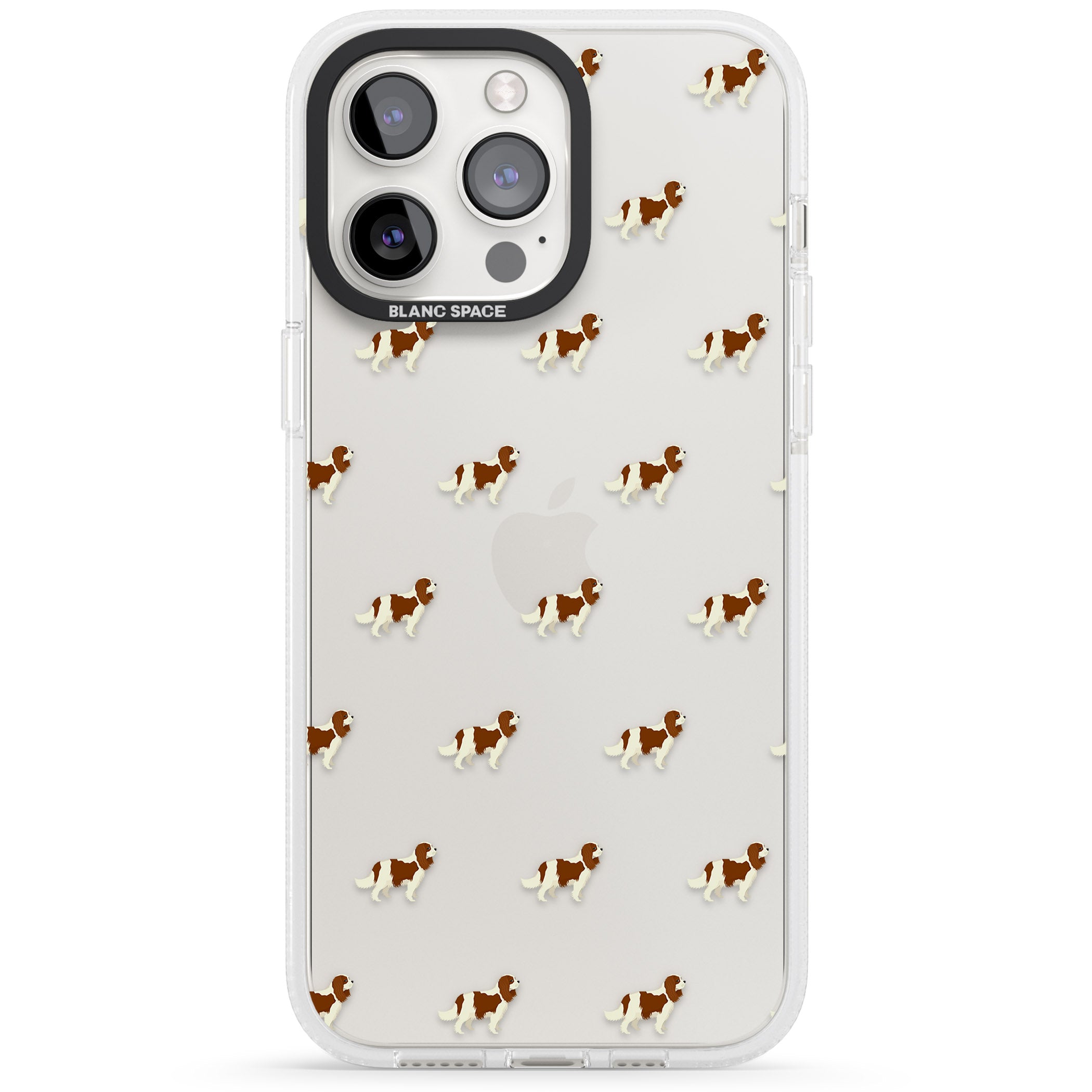 Cavalier King Charles Spaniel Pattern Clear iPhone 15 Pro Max / 15 Pro / 14 Pro Max / 14 Pro / 13 Pro Clear Case Impact Air - Blanc Space