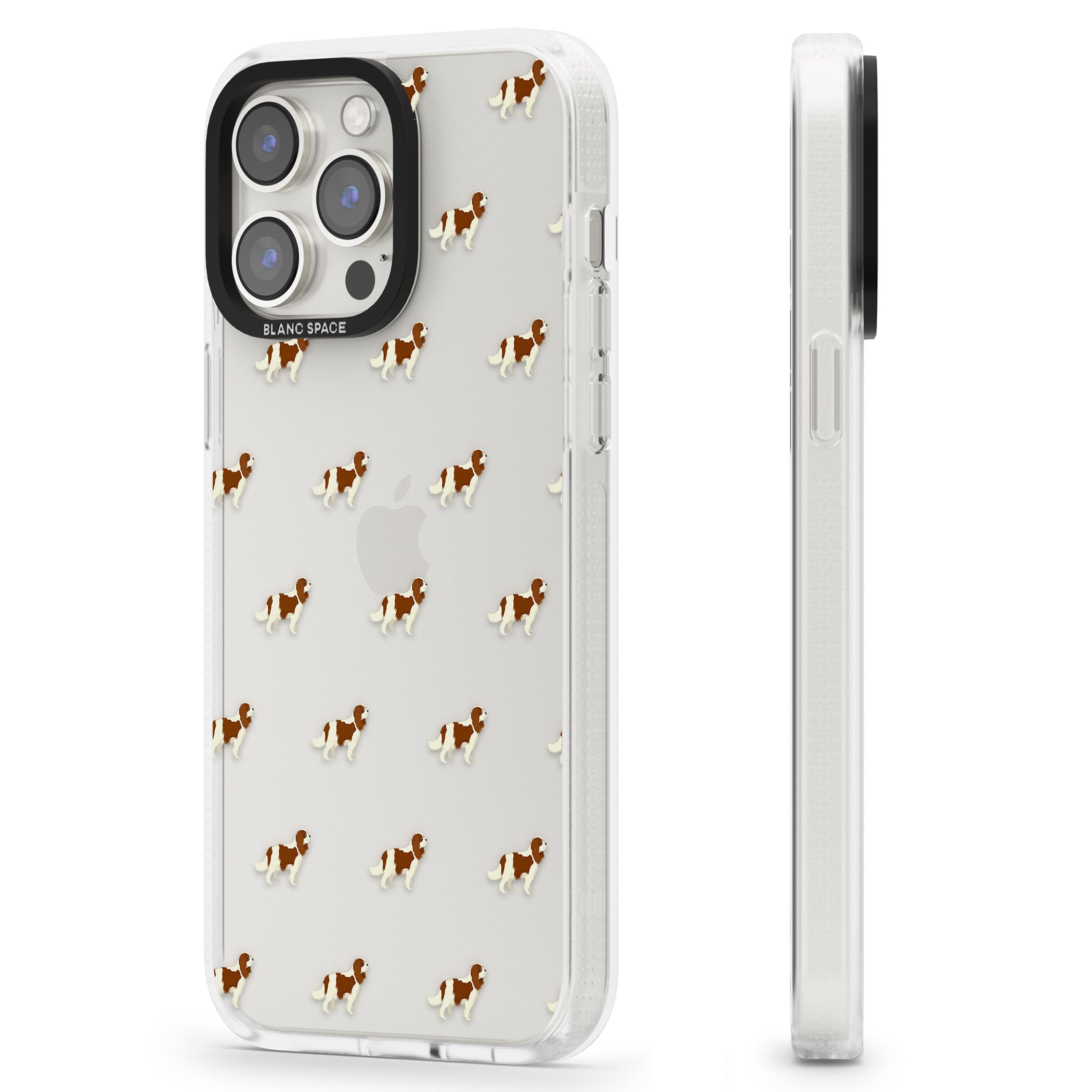 Cavalier King Charles Spaniel Pattern Clear iPhone 15 Pro Max / 15 Pro / 14 Pro Max / 14 Pro / 13 Pro Clear Case Impact Air - Blanc Space