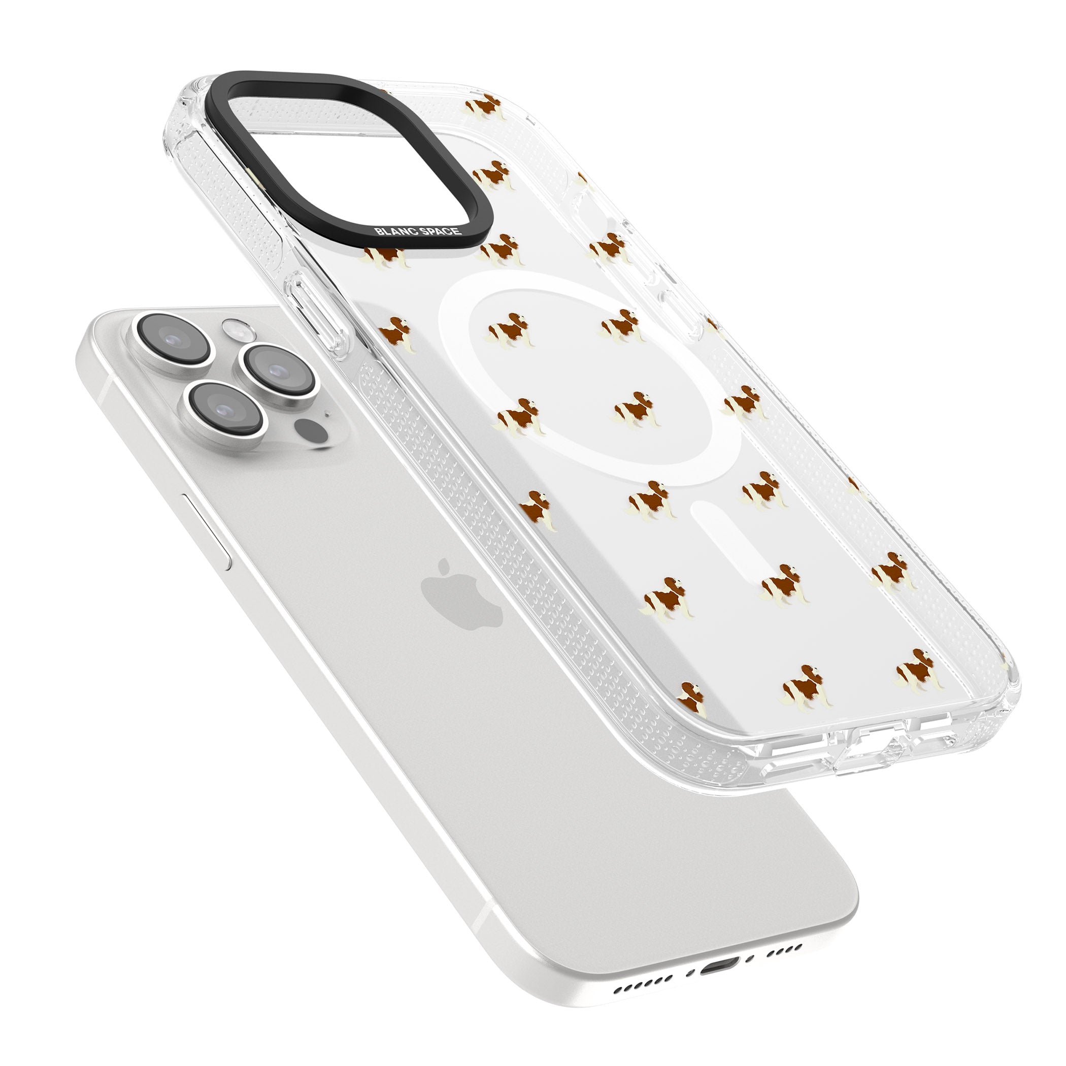 Cavalier King Charles Spaniel Pattern Clear iPhone 15 Pro Max / 15 Pro / 14 Pro Max / 14 Pro / 13 Pro Clear Case Impact Air - Blanc Space