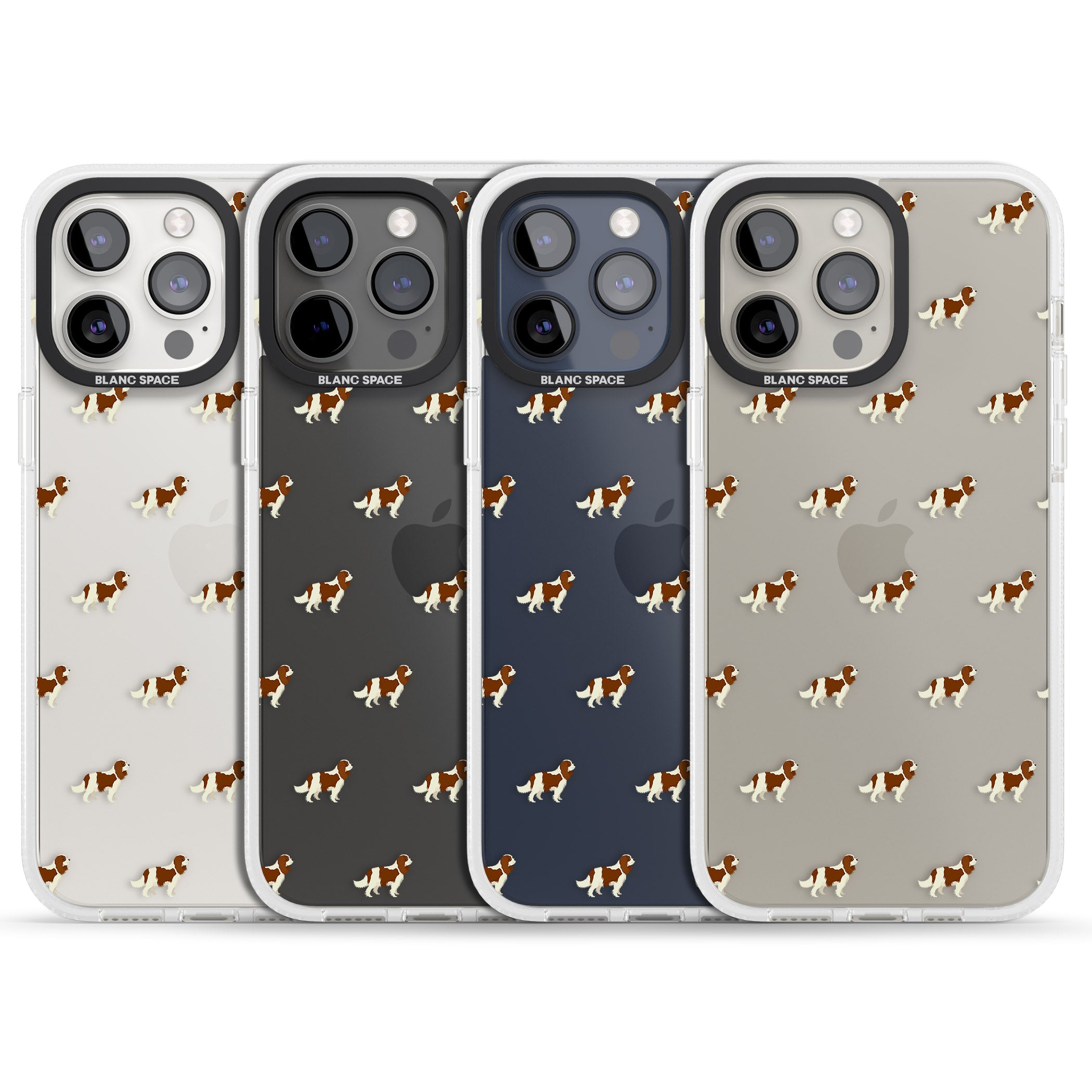 Cavalier King Charles Spaniel Pattern Clear iPhone 15 Pro Max / 15 Pro / 14 Pro Max / 14 Pro / 13 Pro Clear Case Impact Air - Blanc Space