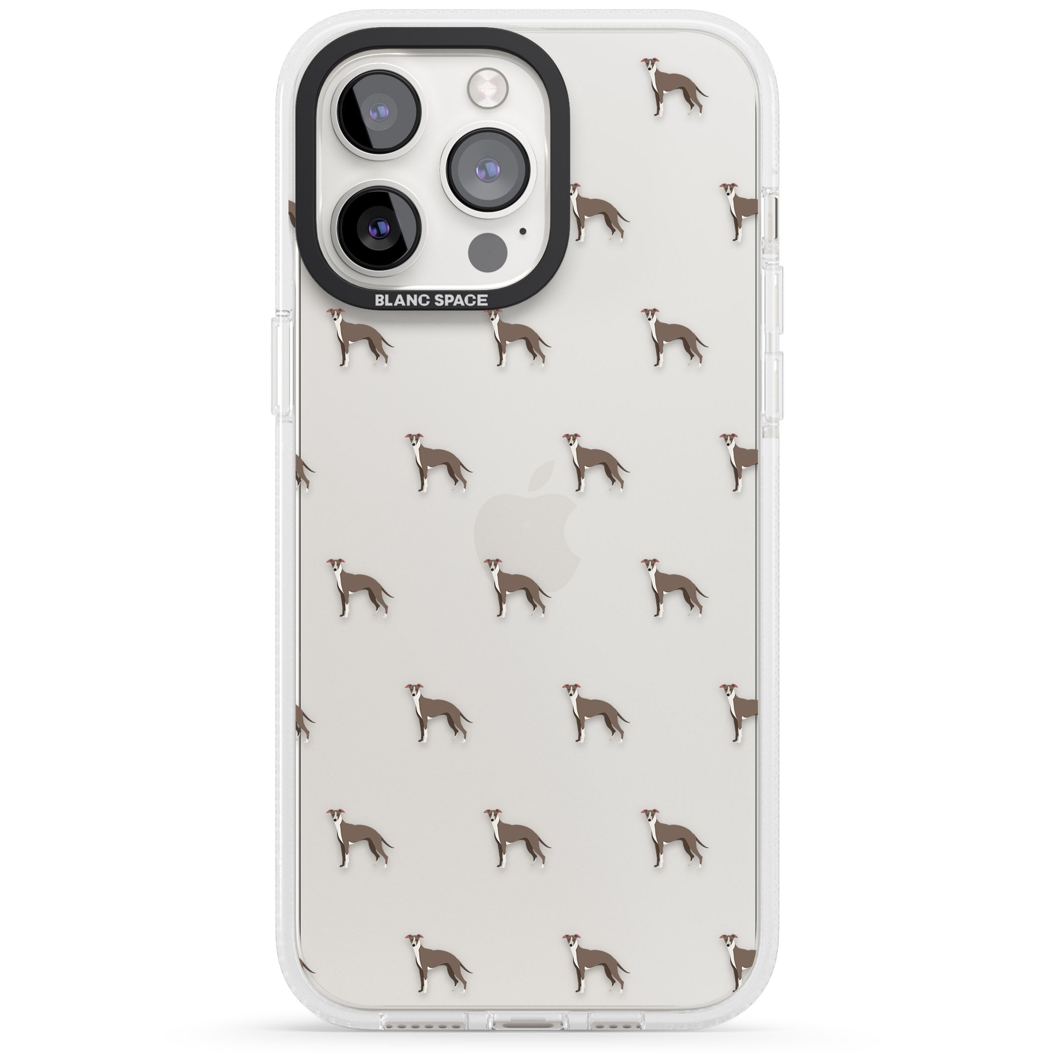 Whippet/Italian Greyhound Dog Pattern Clear iPhone 15 Pro Max / 15 Pro / 14 Pro Max / 14 Pro / 13 Pro Clear Case Impact Air - Blanc Space