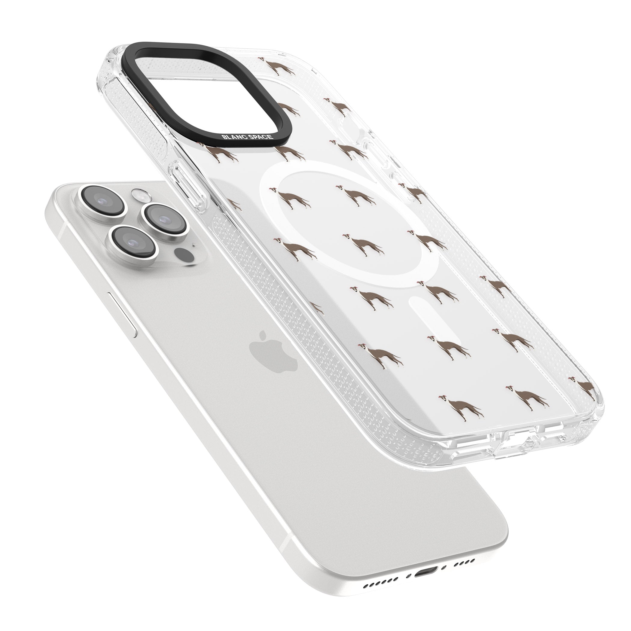 Whippet/Italian Greyhound Dog Pattern Clear iPhone 15 Pro Max / 15 Pro / 14 Pro Max / 14 Pro / 13 Pro Clear Case Impact Air - Blanc Space