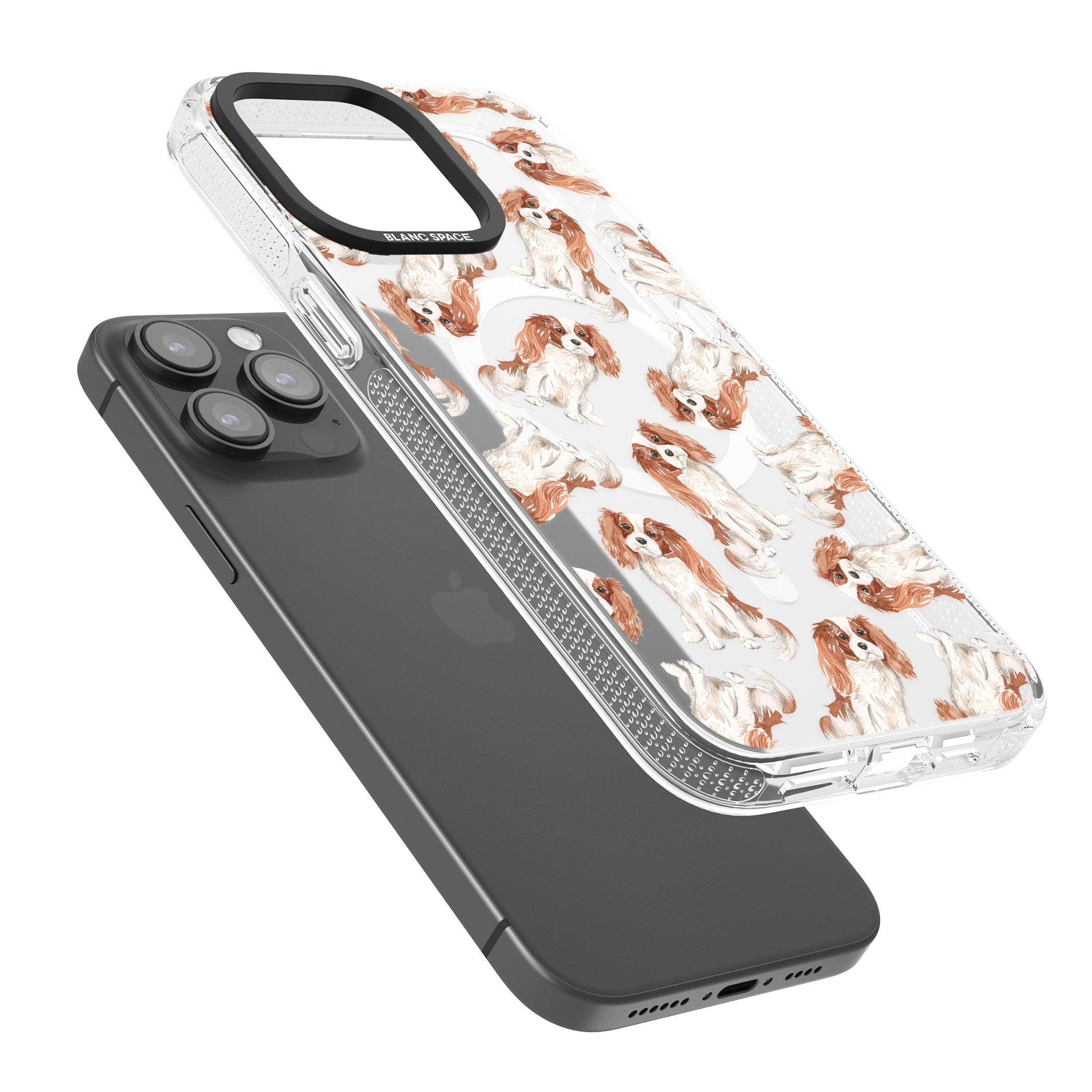 Cavalier King Charles Spaniel Dog Pattern iPhone 15 Pro Max / 15 Pro / 14 Pro Max / 14 Pro / 13 Pro Clear Case Impact Air - Blanc Space