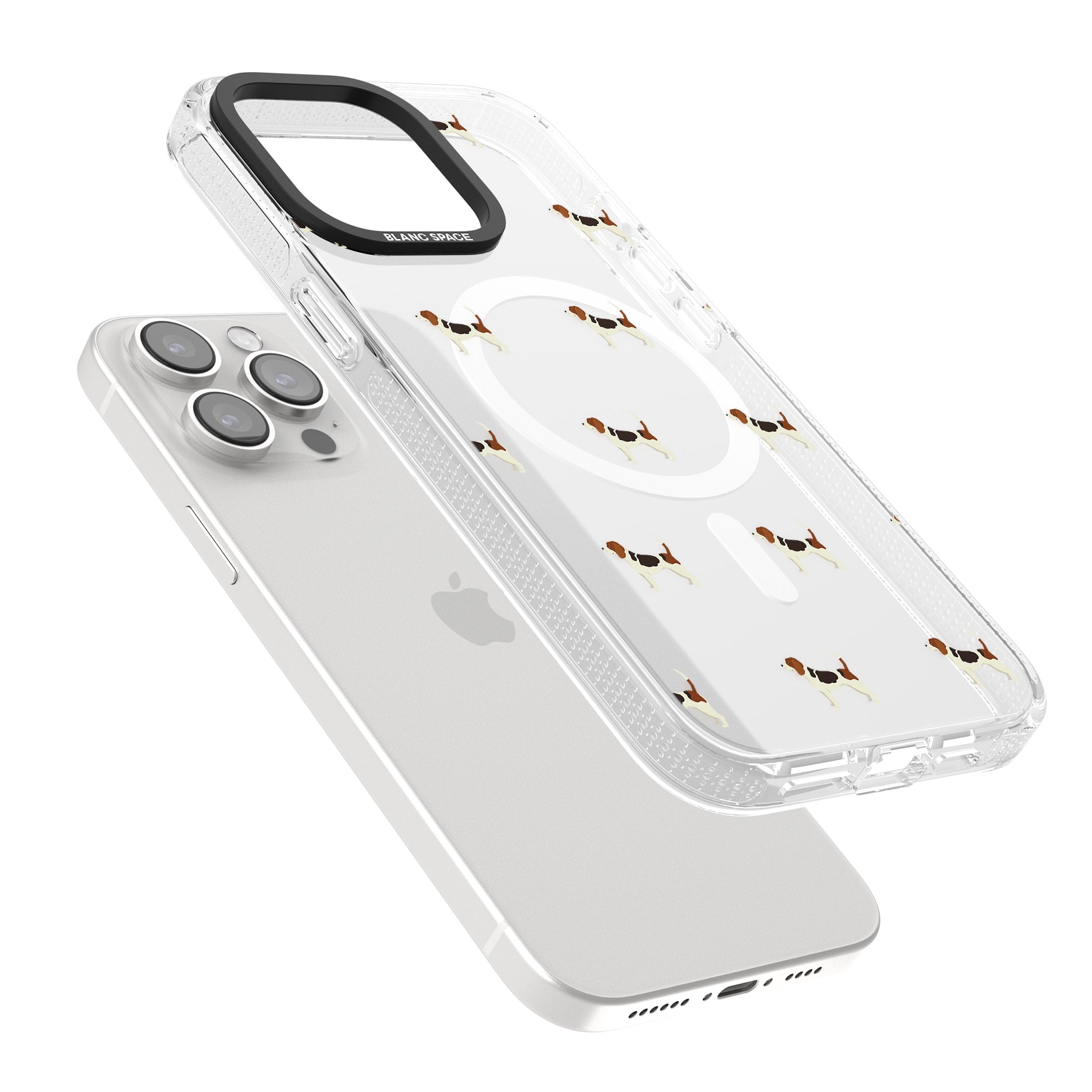 Beagle Dog Pattern Clear iPhone 15 Pro Max / 15 Pro / 14 Pro Max / 14 Pro / 13 Pro Clear Case Impact Air - Blanc Space
