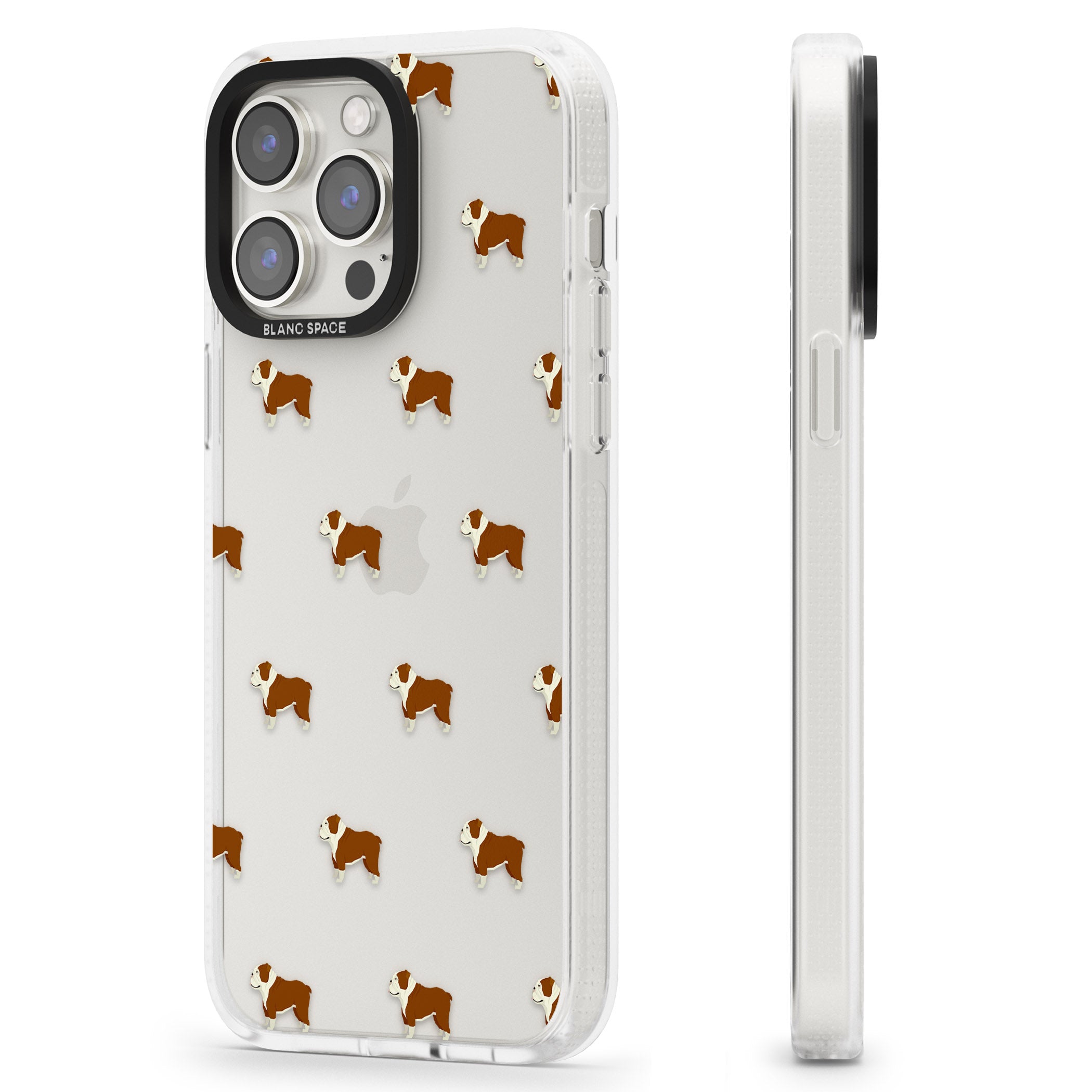 English Bulldog Dog Pattern Clear iPhone 15 Pro Max / 15 Pro / 14 Pro Max / 14 Pro / 13 Pro Clear Case Impact Air - Blanc Space