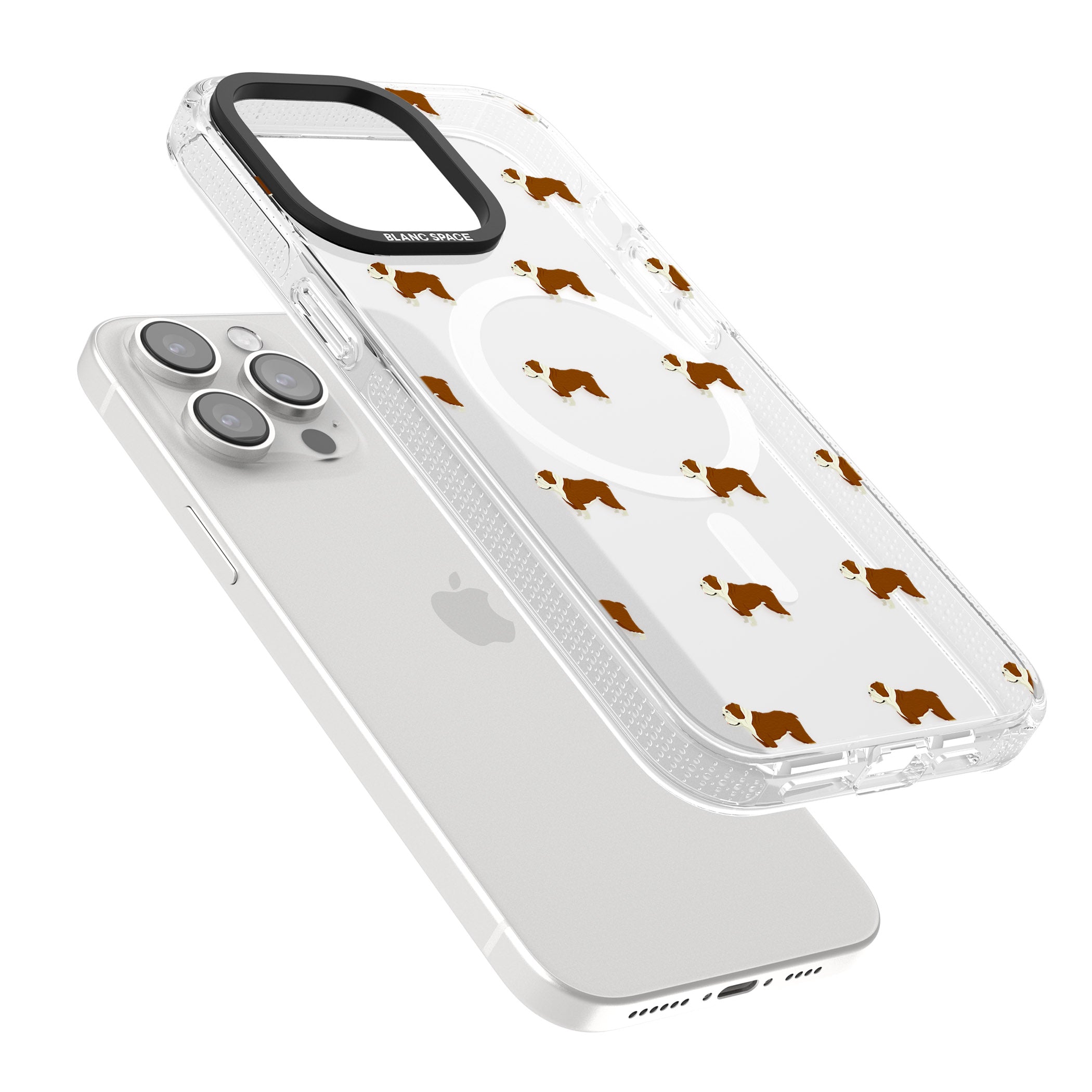 English Bulldog Dog Pattern Clear iPhone 15 Pro Max / 15 Pro / 14 Pro Max / 14 Pro / 13 Pro Clear Case Impact Air - Blanc Space