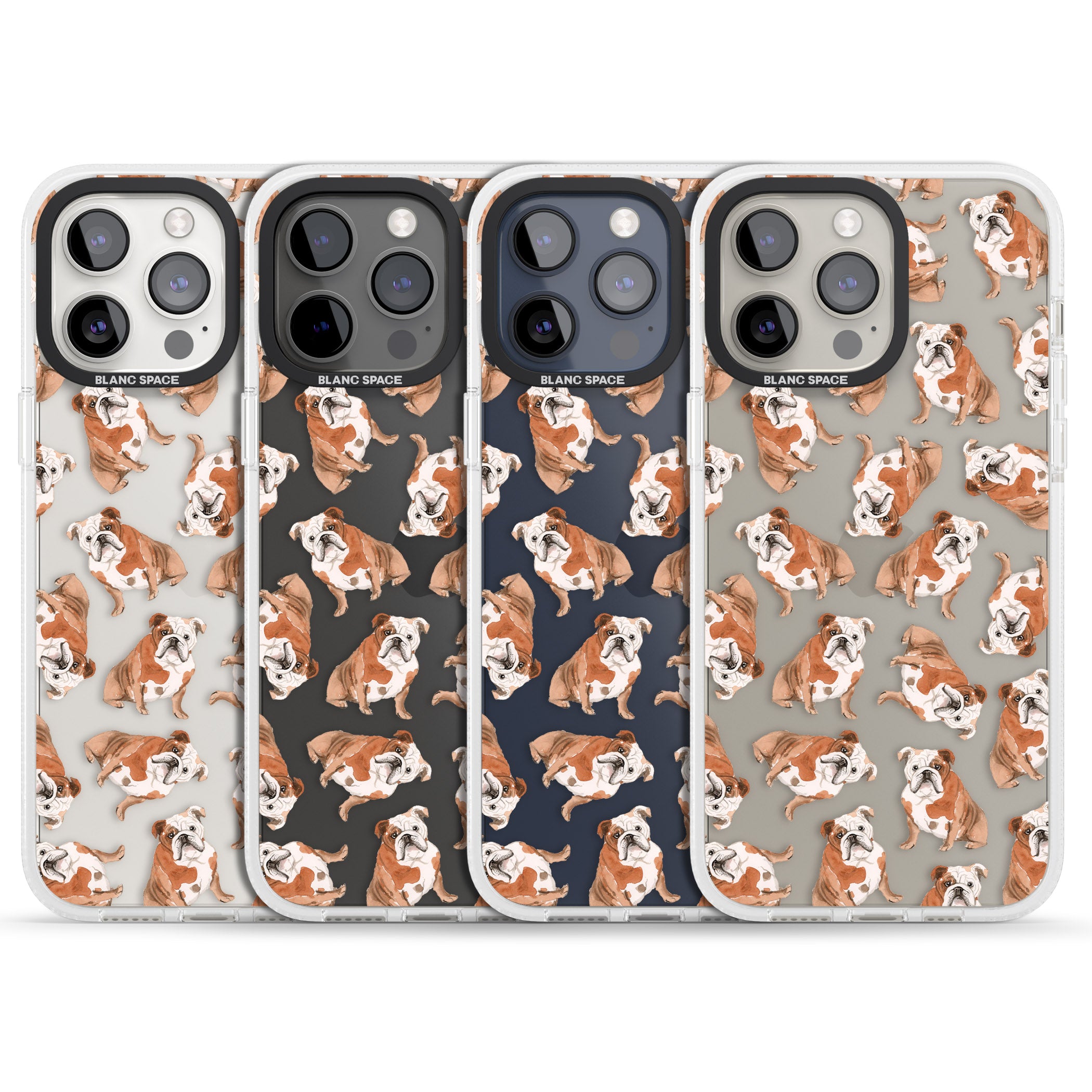 English Bulldog Watercolour Dog Pattern iPhone 15 Pro Max / 15 Pro / 14 Pro Max / 14 Pro / 13 Pro Clear Case Impact Air - Blanc Space