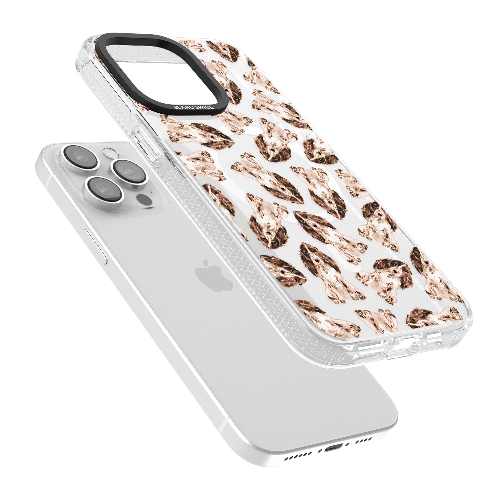 Cocker Spaniel (Brown) Watercolour Dog Pattern iPhone 15 Pro Max / 15 Pro / 14 Pro Max / 14 Pro / 13 Pro Clear Case Impact Air - Blanc Space