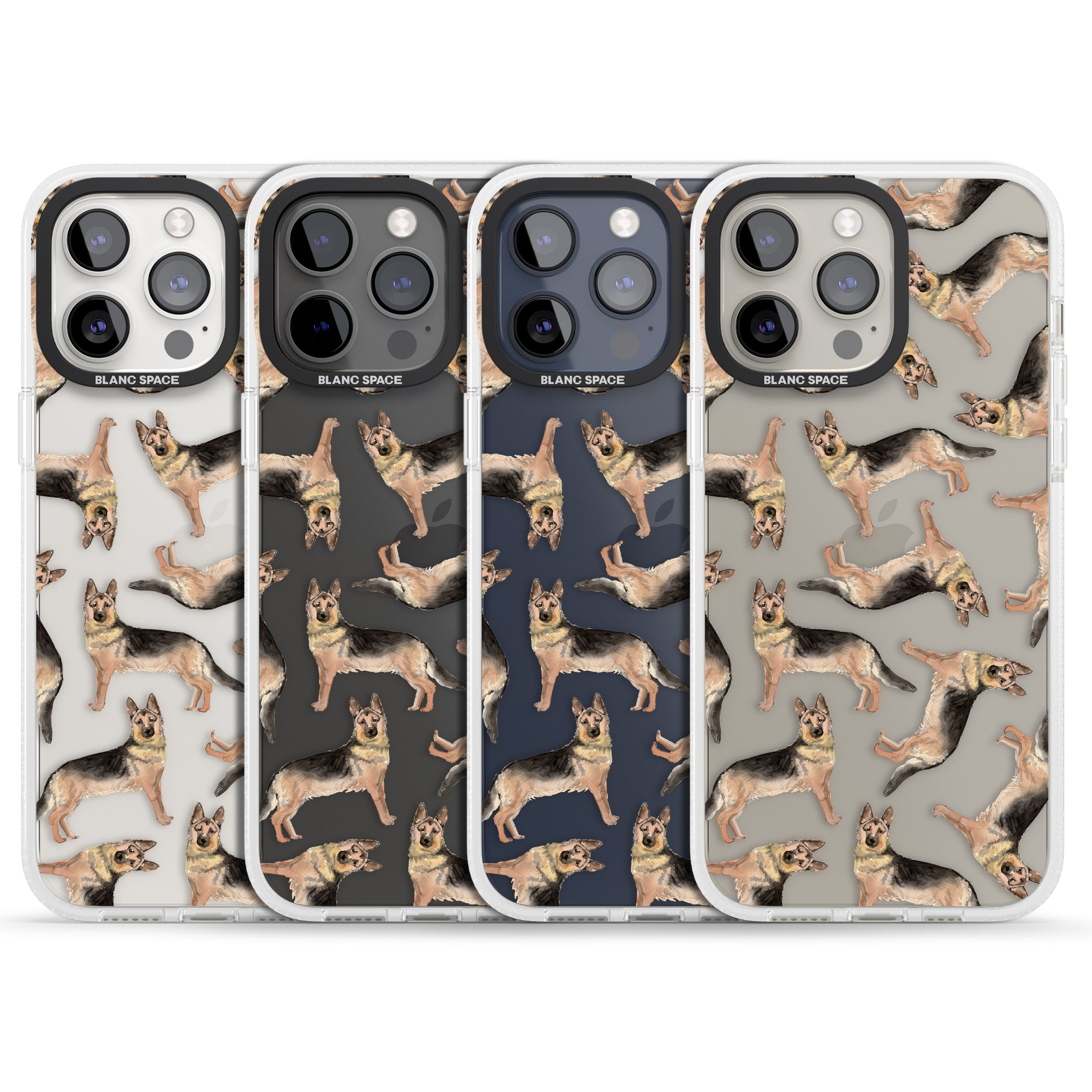 German Shepherd Watercolour Dog Pattern iPhone 15 Pro Max / 15 Pro / 14 Pro Max / 14 Pro / 13 Pro Clear Case Impact Air - Blanc Space