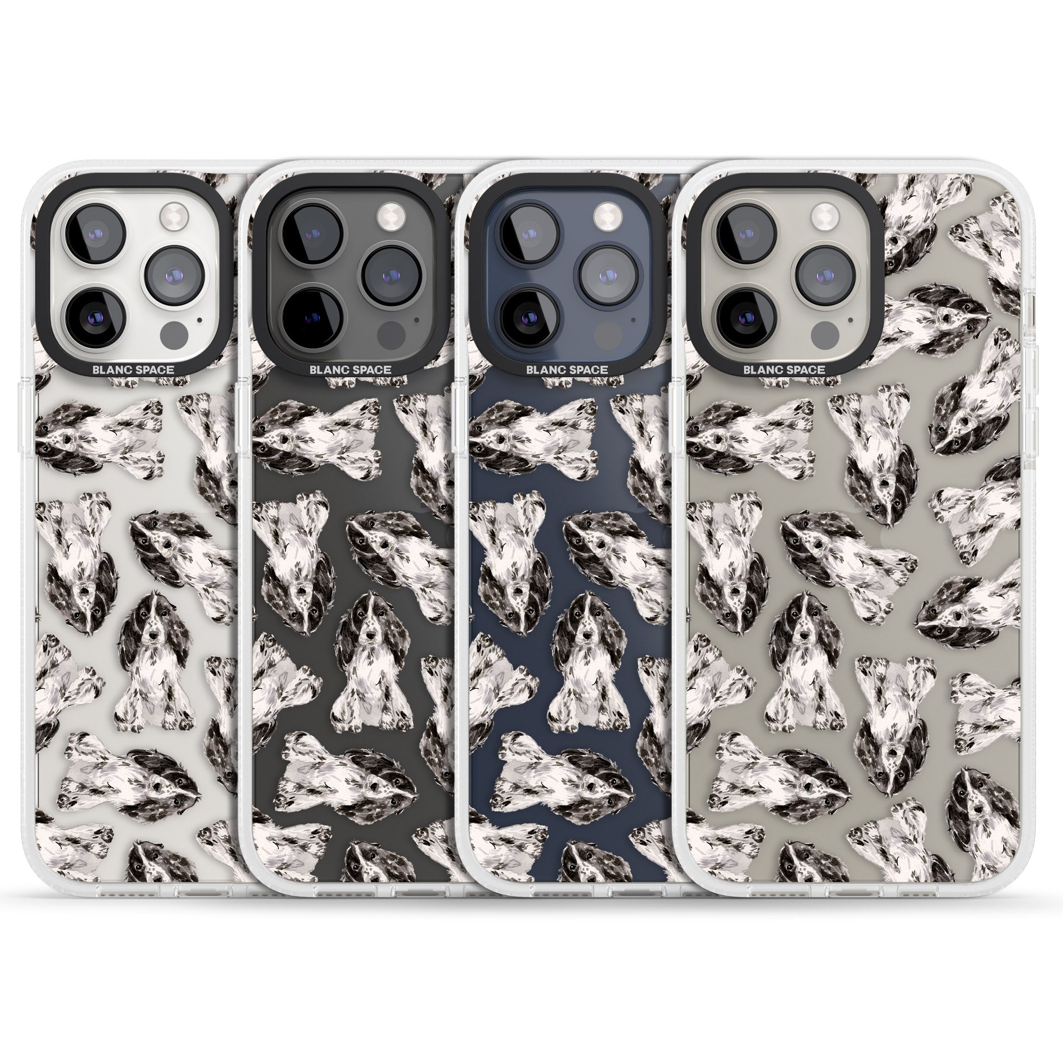 Cocker Spaniel (Black) Watercolour Dog Pattern iPhone 15 Pro Max / 15 Pro / 14 Pro Max / 14 Pro / 13 Pro Clear Case Impact Air - Blanc Space