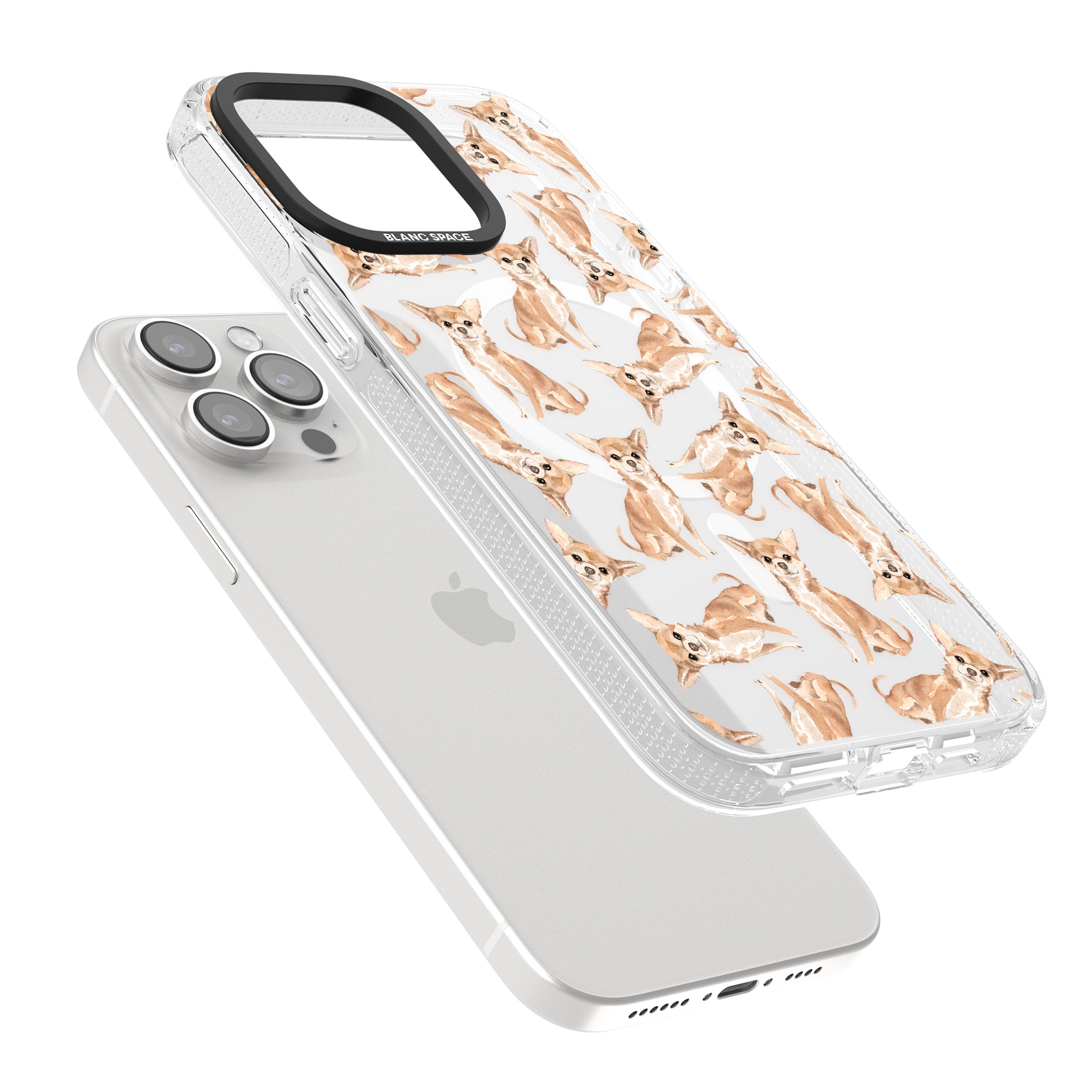 Chihuahua Watercolour Dog Pattern iPhone 15 Pro Max / 15 Pro / 14 Pro Max / 14 Pro / 13 Pro Clear Case Impact Air - Blanc Space