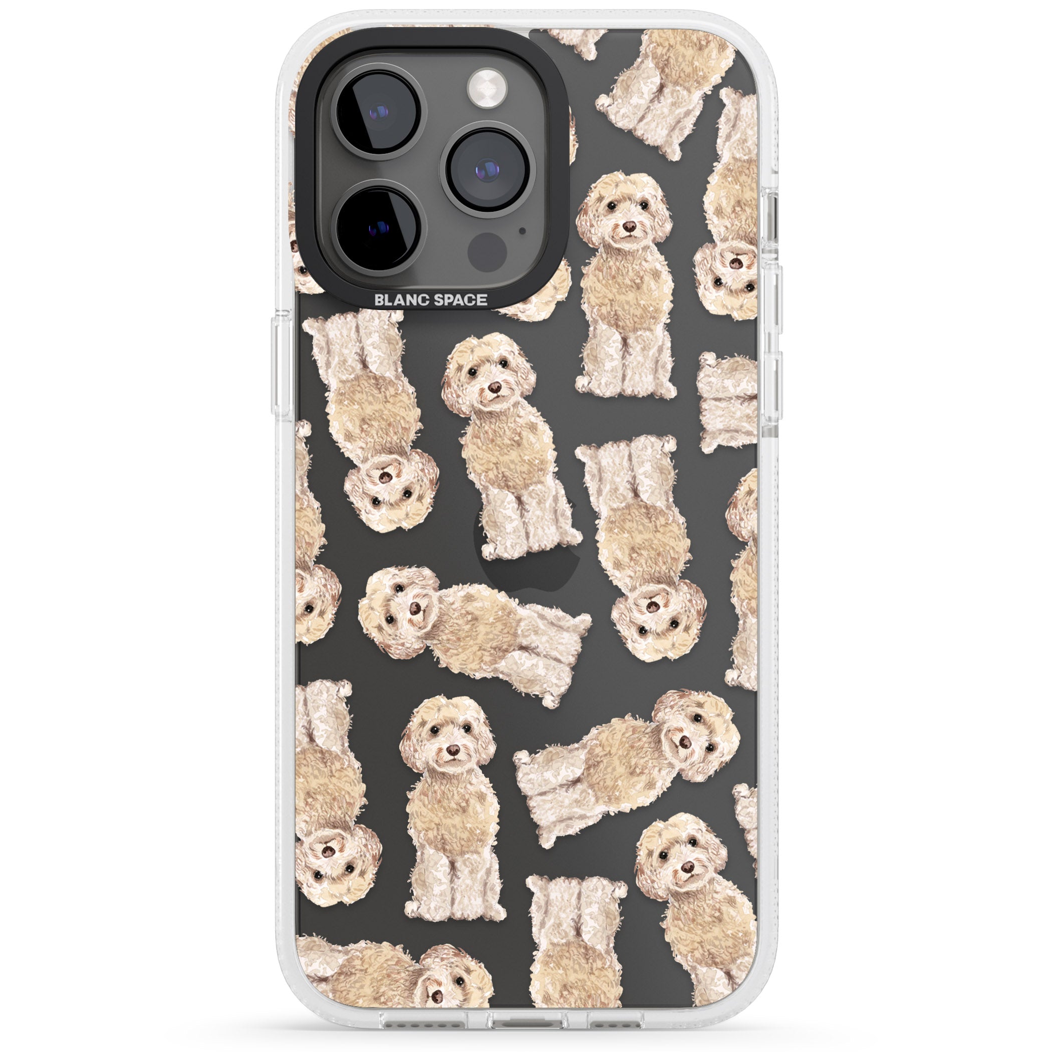 Cockapoo (Champagne) Watercolour Dog Pattern iPhone 15 Pro Max / 15 Pro / 14 Pro Max / 14 Pro / 13 Pro Clear Case Impact Air - Blanc Space