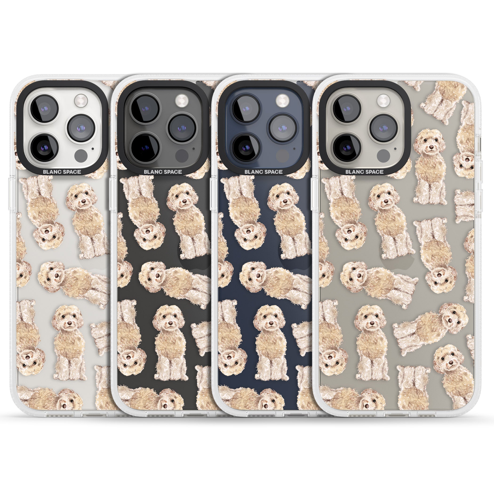 Cockapoo (Champagne) Watercolour Dog Pattern iPhone 15 Pro Max / 15 Pro / 14 Pro Max / 14 Pro / 13 Pro Clear Case Impact Air - Blanc Space