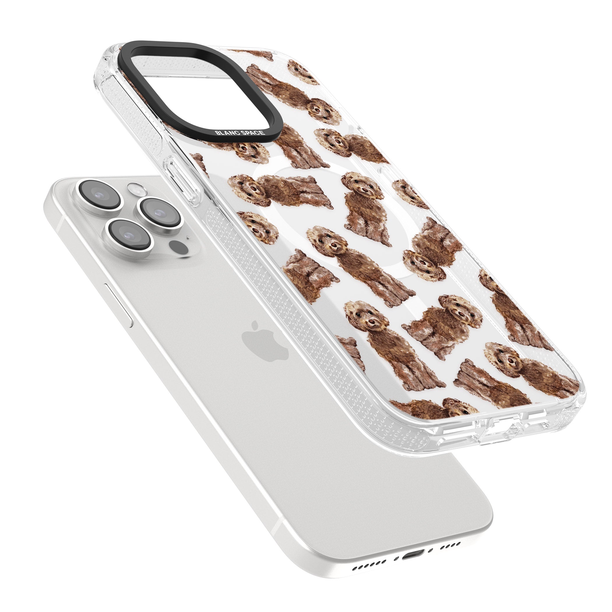 Cockapoo (Brown) Watercolour Dog Pattern iPhone 15 Pro Max / 15 Pro / 14 Pro Max / 14 Pro / 13 Pro Clear Case Impact Air - Blanc Space