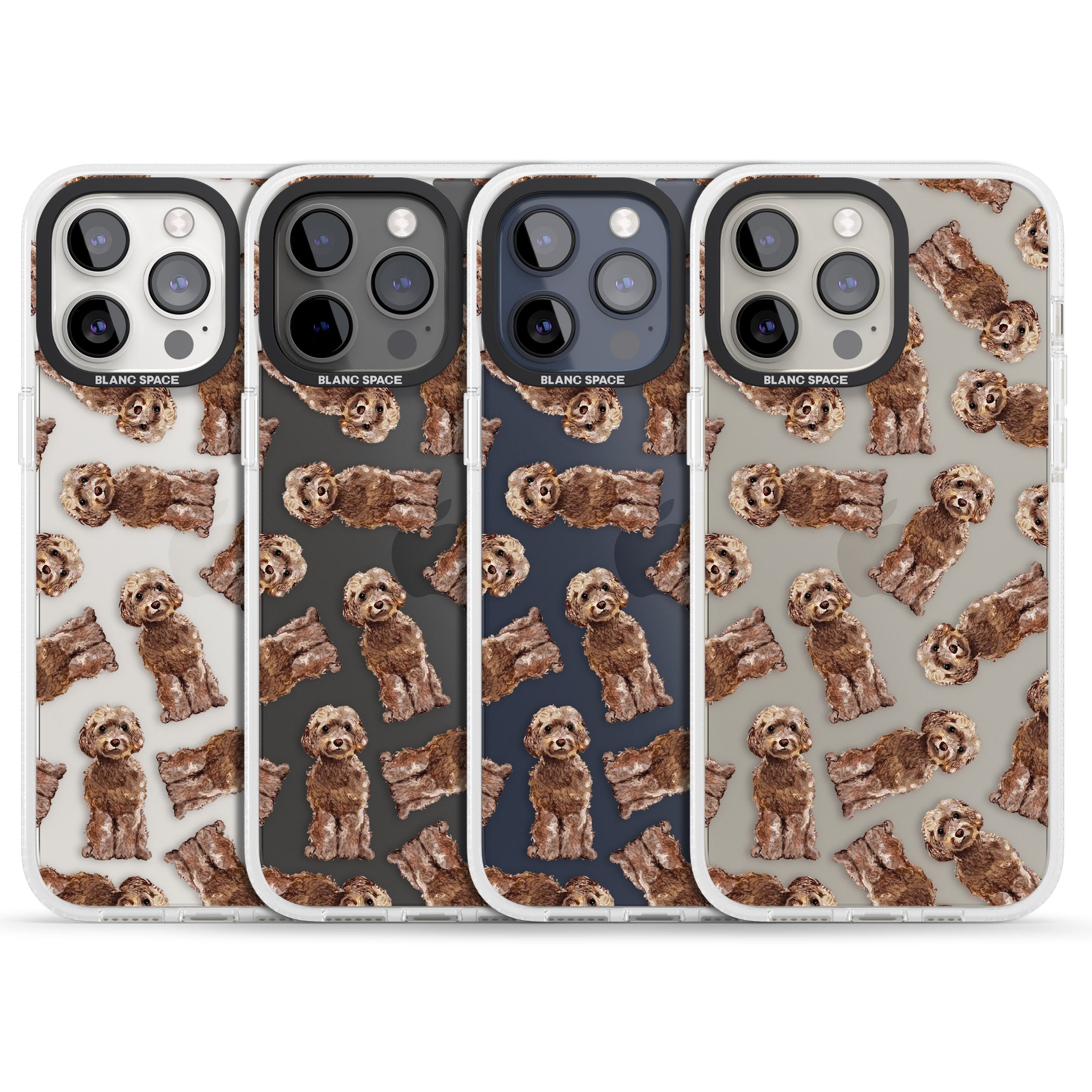 Cockapoo (Brown) Watercolour Dog Pattern iPhone 15 Pro Max / 15 Pro / 14 Pro Max / 14 Pro / 13 Pro Clear Case Impact Air - Blanc Space