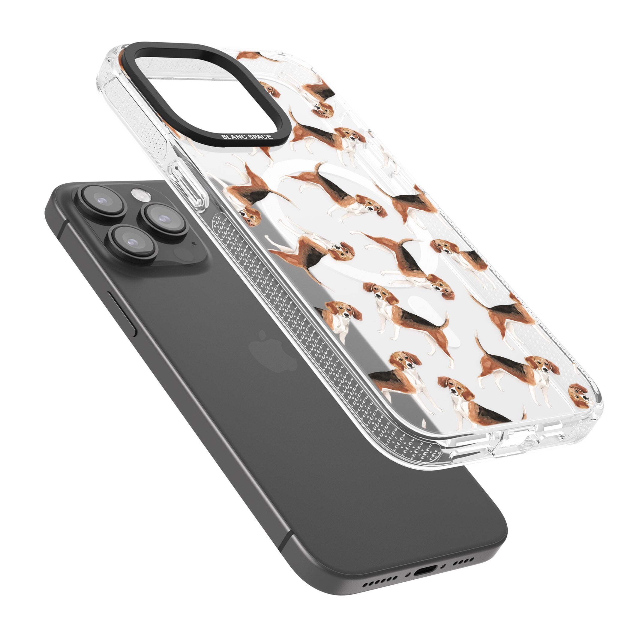 Beagle Watercolour Dog Pattern iPhone 15 Pro Max / 15 Pro / 14 Pro Max / 14 Pro / 13 Pro Clear Case Impact Air - Blanc Space
